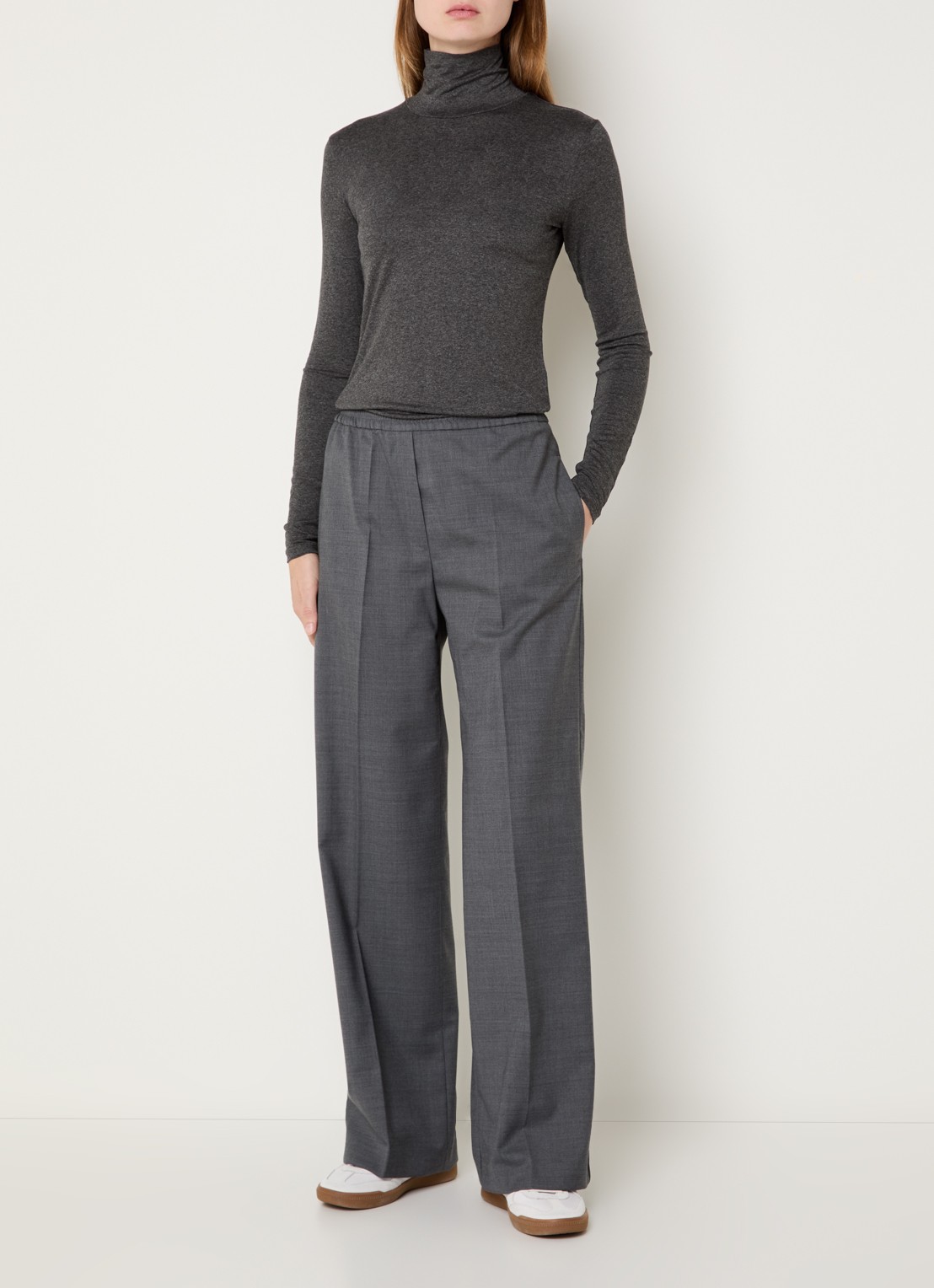 Max Mara Multif top van jersey met col - voorkant 2 donkergrijs
