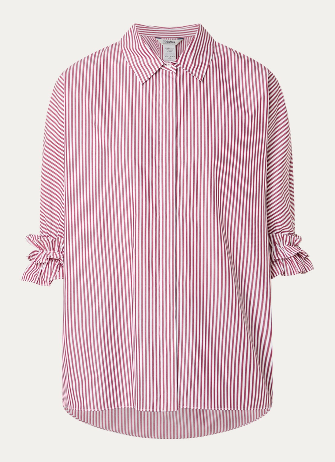 Max Mara Nebbie blouse met streepprint en volant - voorkant 2 bordeauxrood
