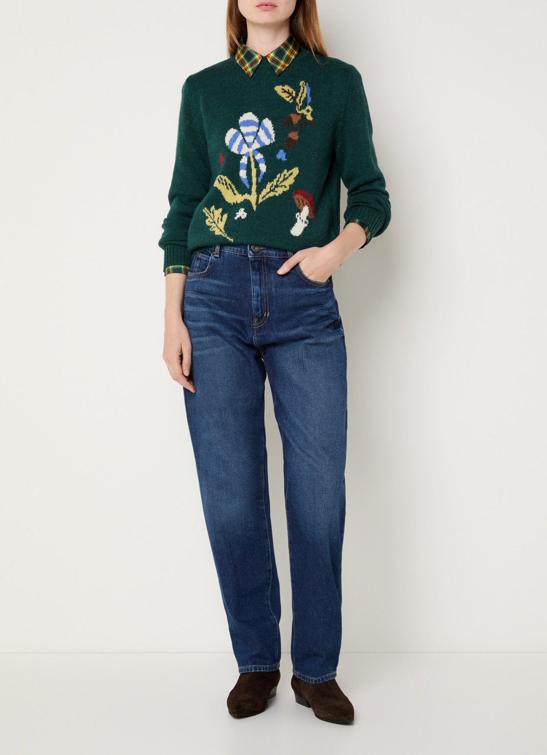 Max Mara Nitra fijngebreide trui in alpaca wolblend met ingebreid patroon - voorkant 4 groen