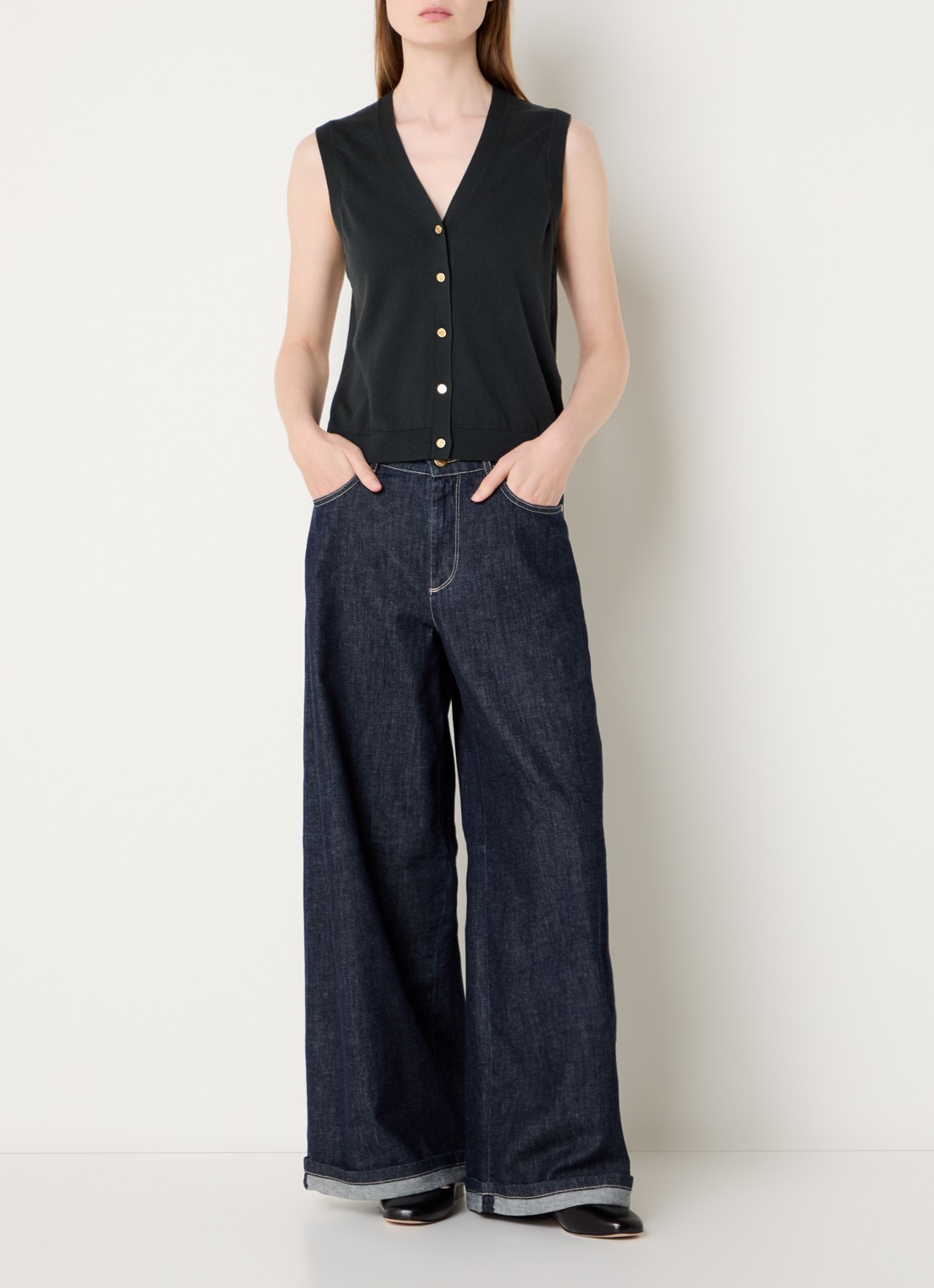 Max Mara Occhio high waist wide leg jeans met donkere wassing - voorkant 5 indigo