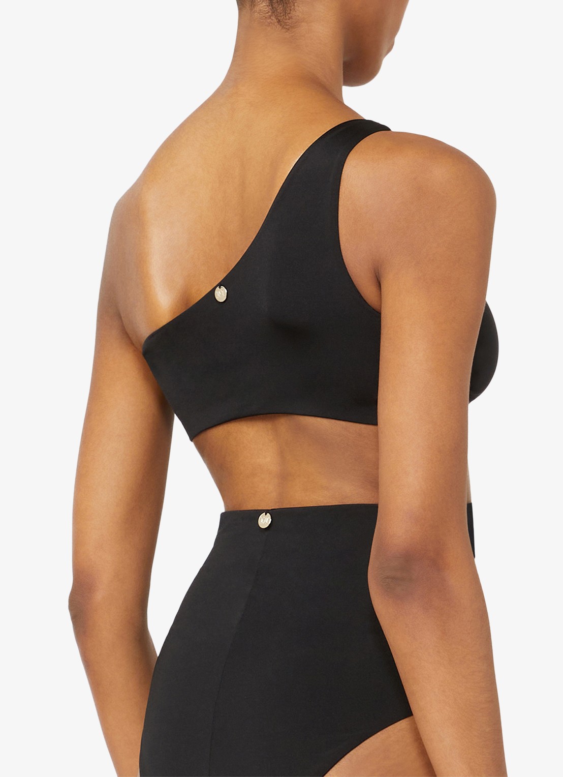 Max Mara One shoulder bikinitop met geknoopt detail - achterkant 3 zwart