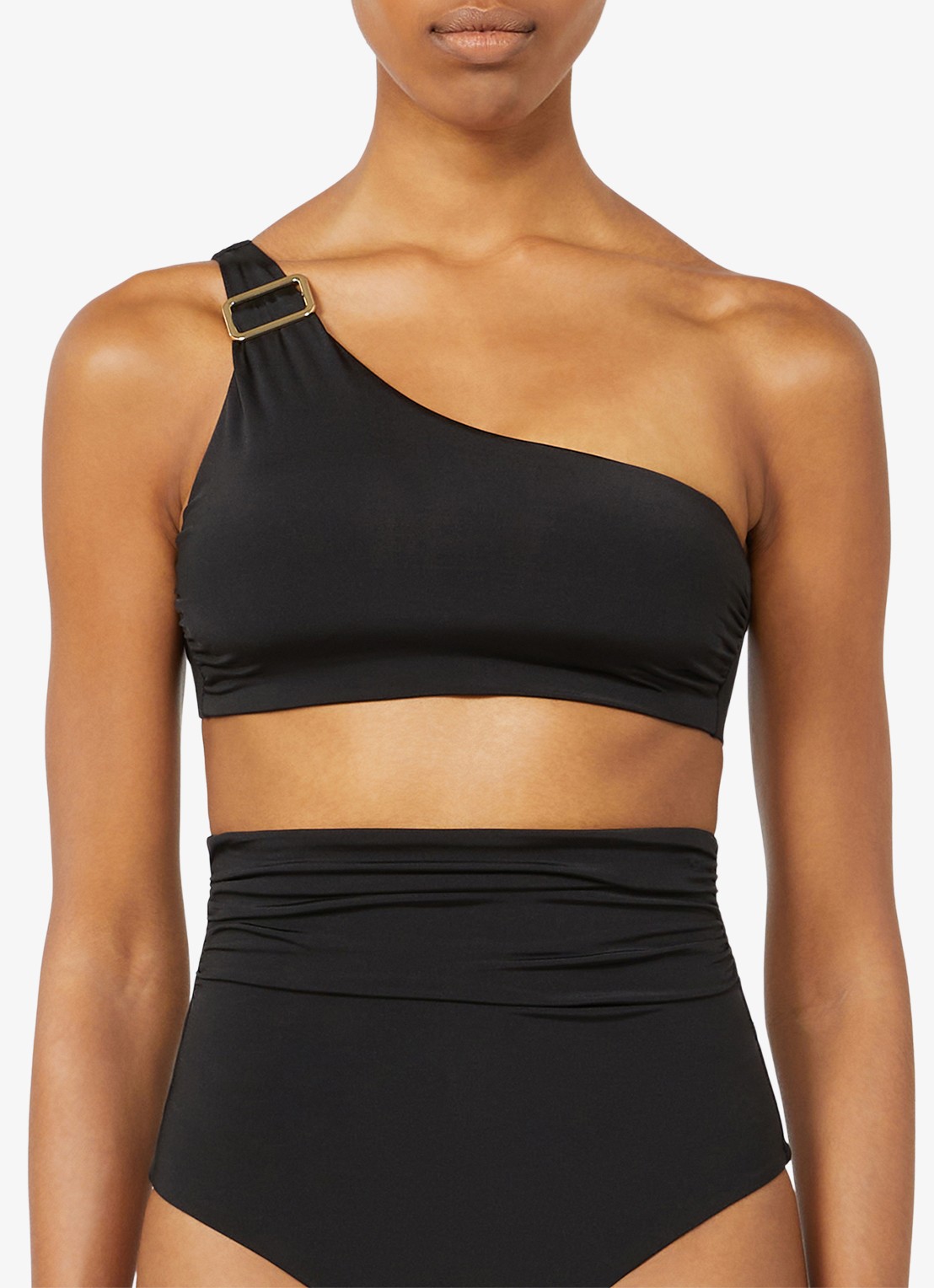 Max Mara One shoulder bikinitop met geknoopt detail - detail zwart