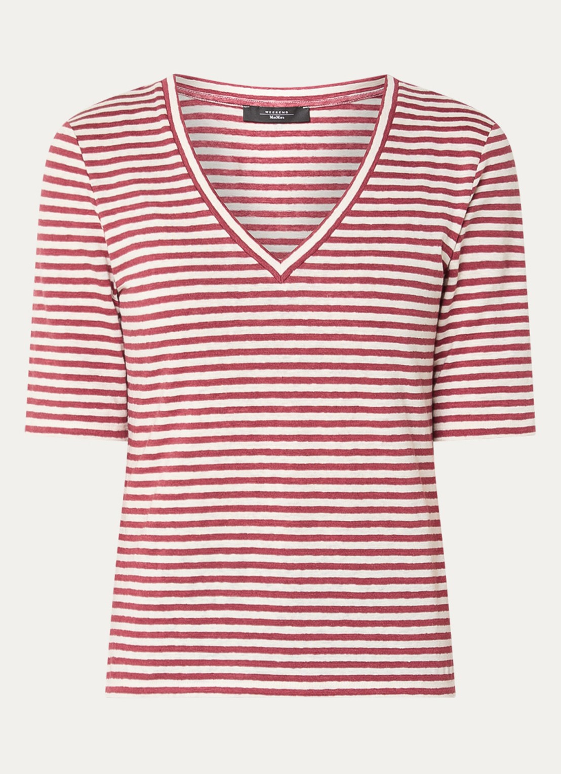 Max Mara Opzione T-shirt van linnen met V-hals - voorkant 2 kersenrood