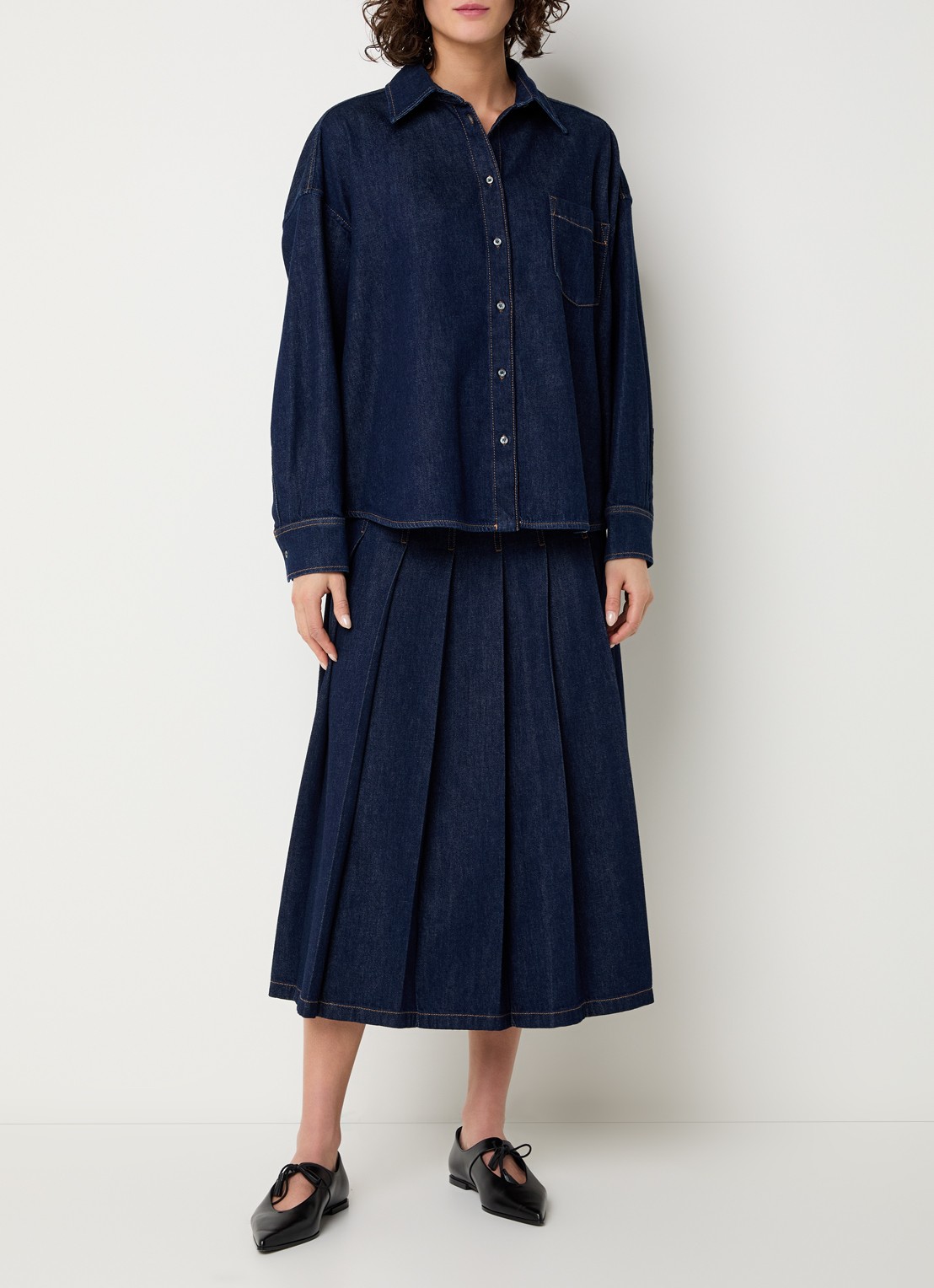 Max Mara Ovale maxi A-lijn spijkerrok  - voorkant 2 donkerblauw