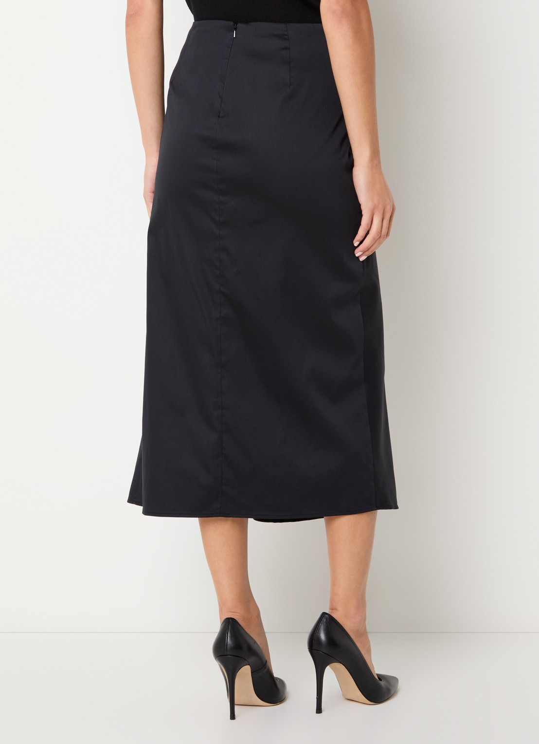 Max Mara Paggi asymmetrische midi rok van satijn met plooidetail  - achterkant zwart