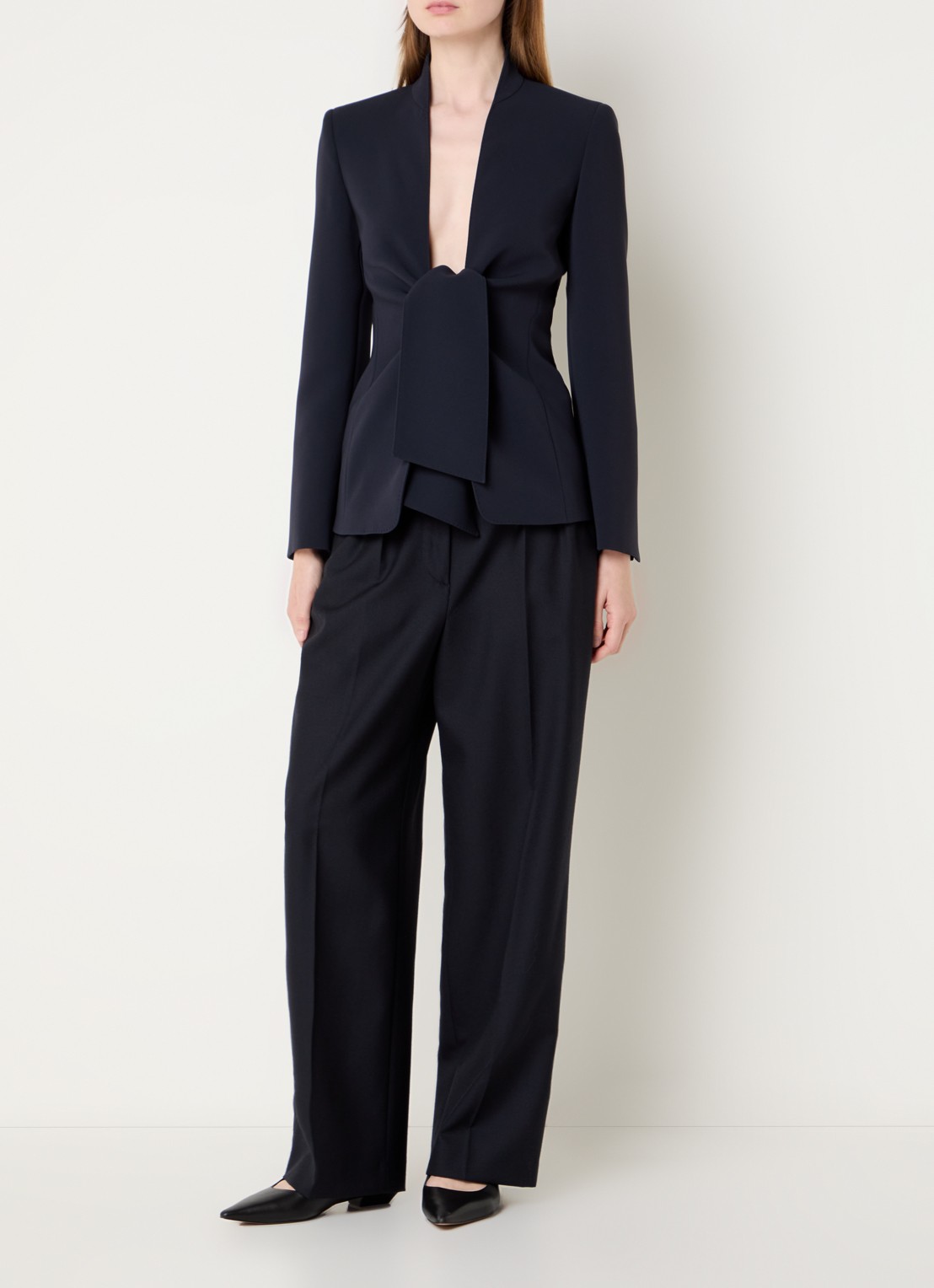 Max Mara Palo blazer met gestrikt detail - voorkant 2 donkerblauw