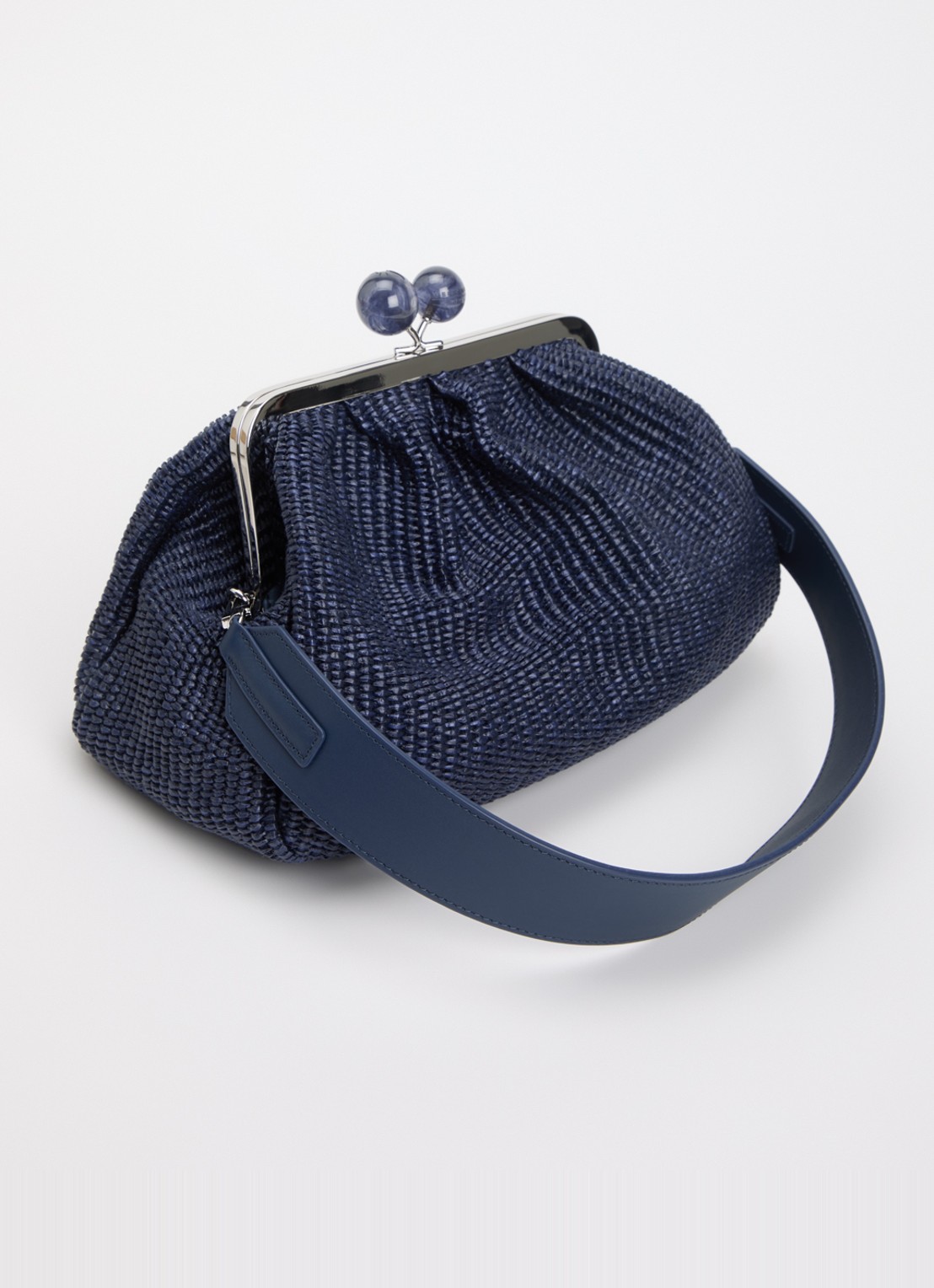 Max Mara Pasticcino clutch met gevlochten detail en afneembare schouderriem - achterkant donkerblauw