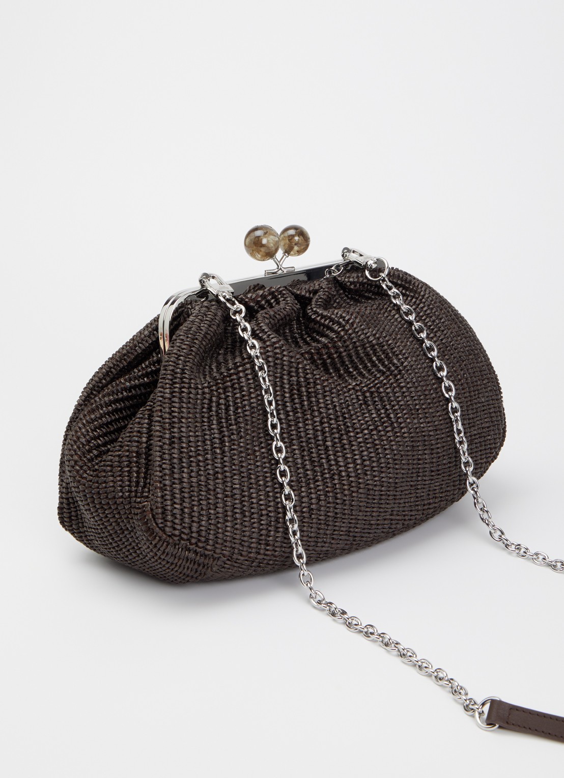 Max Mara Pasticcino clutch met gevlochten detail en afneembare schouderriem - achterkant 2 donkerbruin