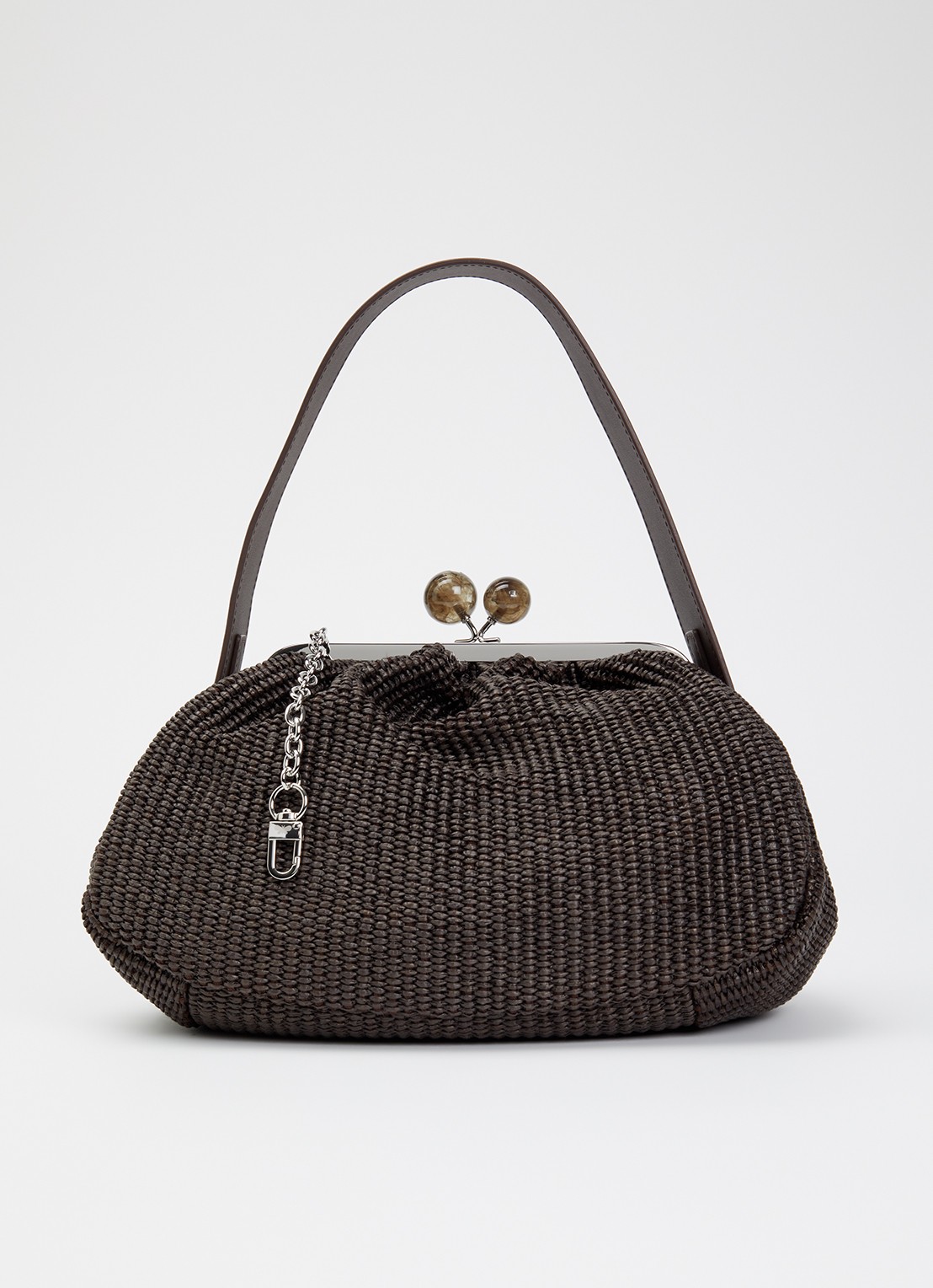 Max Mara Pasticcino clutch met gevlochten detail en afneembare schouderriem - voorkant donkerbruin