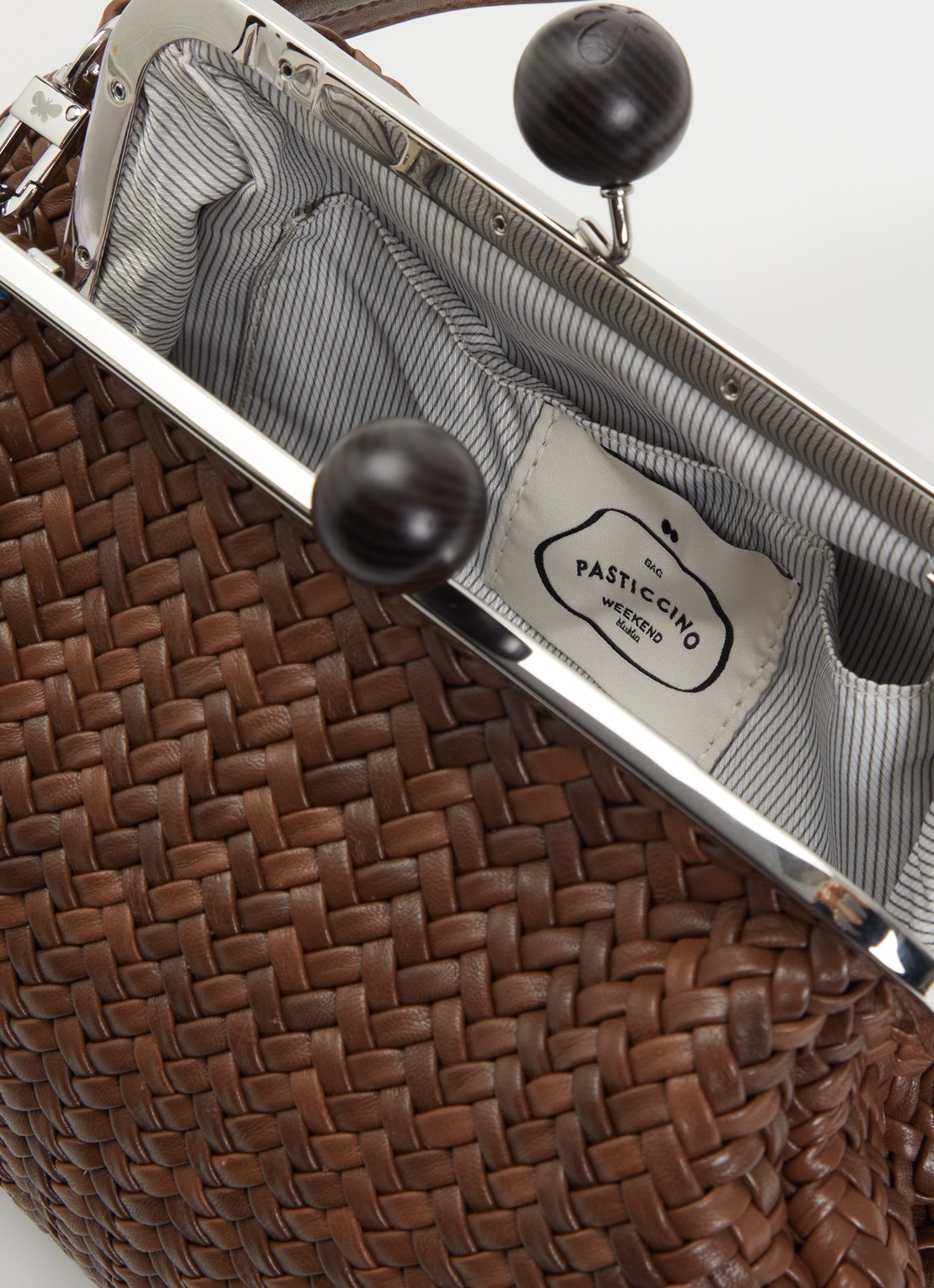 Max Mara Pasticcino M handtas van schapenleer met afneembare schouderriem - detail bruin