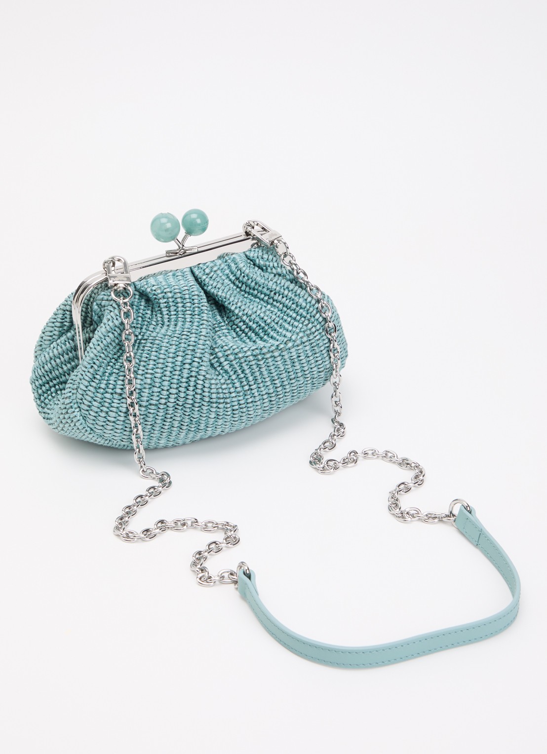 Max Mara Pasticcino Small clutch met gevlochten detail en afneembare schouderriem - achterkant turquoise