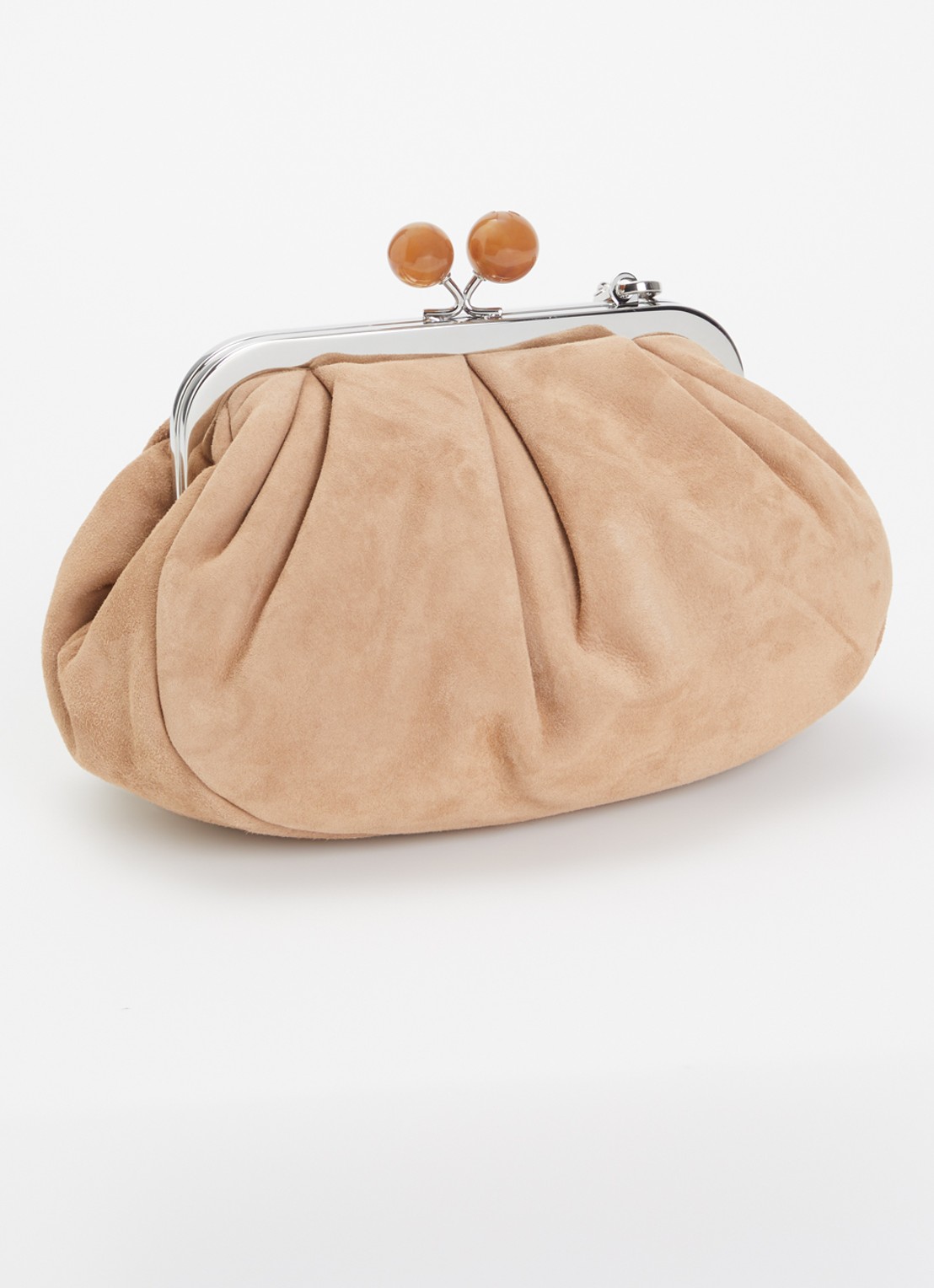 Max Mara Pasticcino Small clutch van lamssuède met afneembare schouderriem - achterkant 2 zand