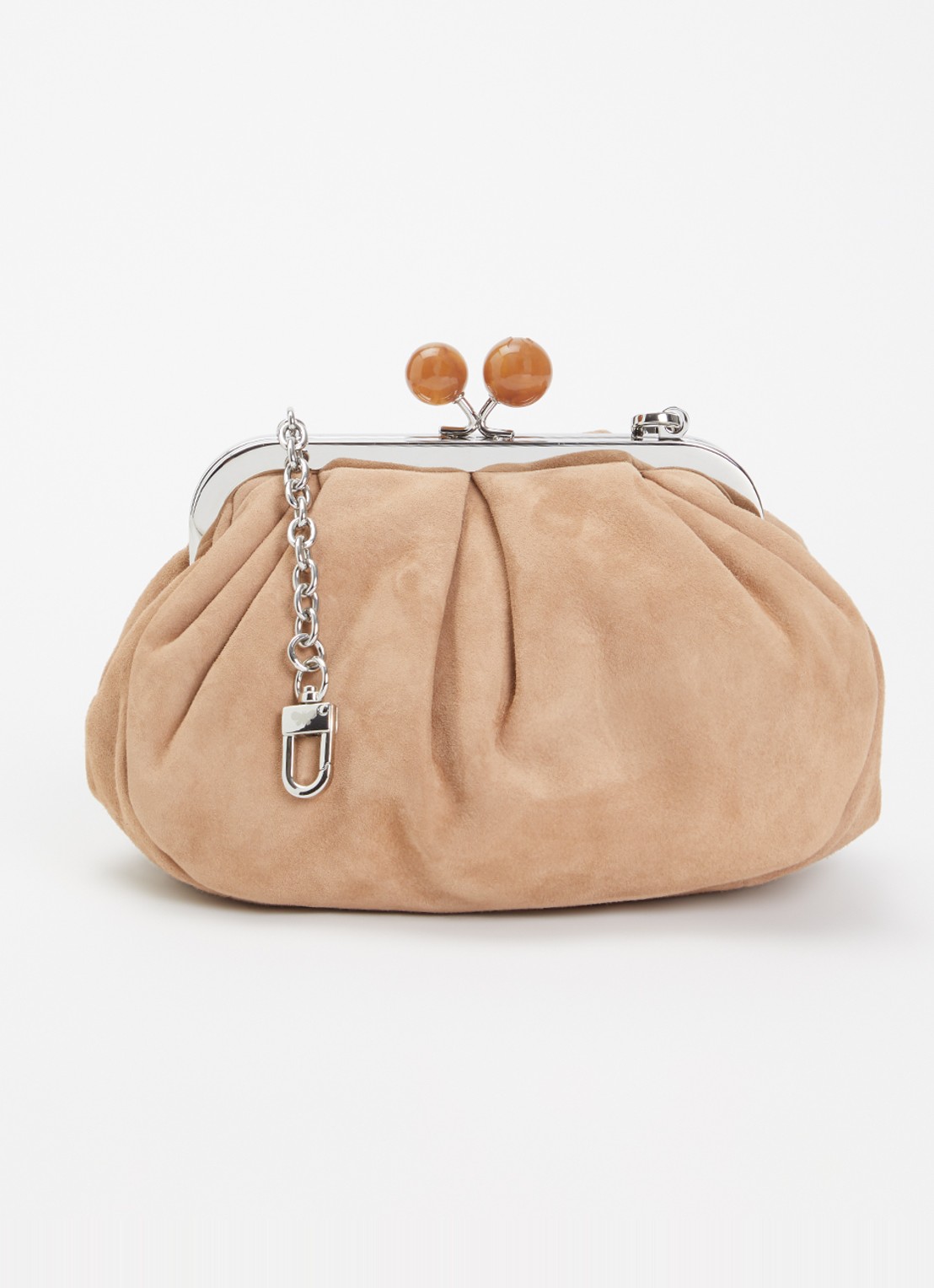 Max Mara Pasticcino Small clutch van lamssuède met afneembare schouderriem - voorkant zand