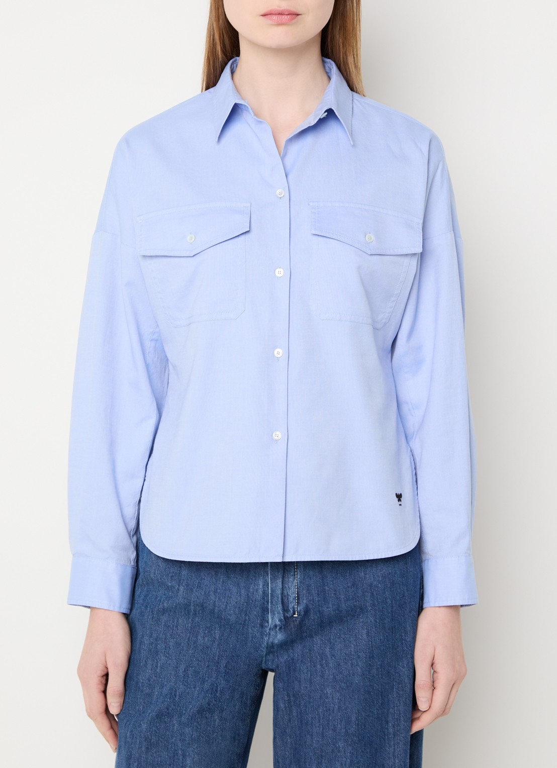 Max Mara Pesi blouse met borstzakken - detail 3 lichtblauw