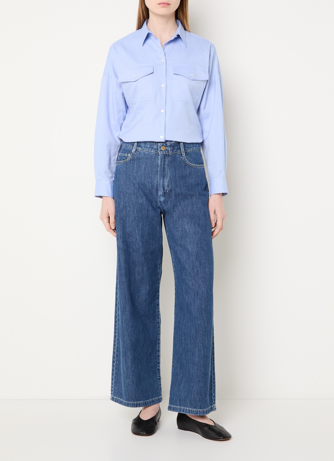 Max Mara Pesi blouse met borstzakken - voorkant 2 lichtblauw