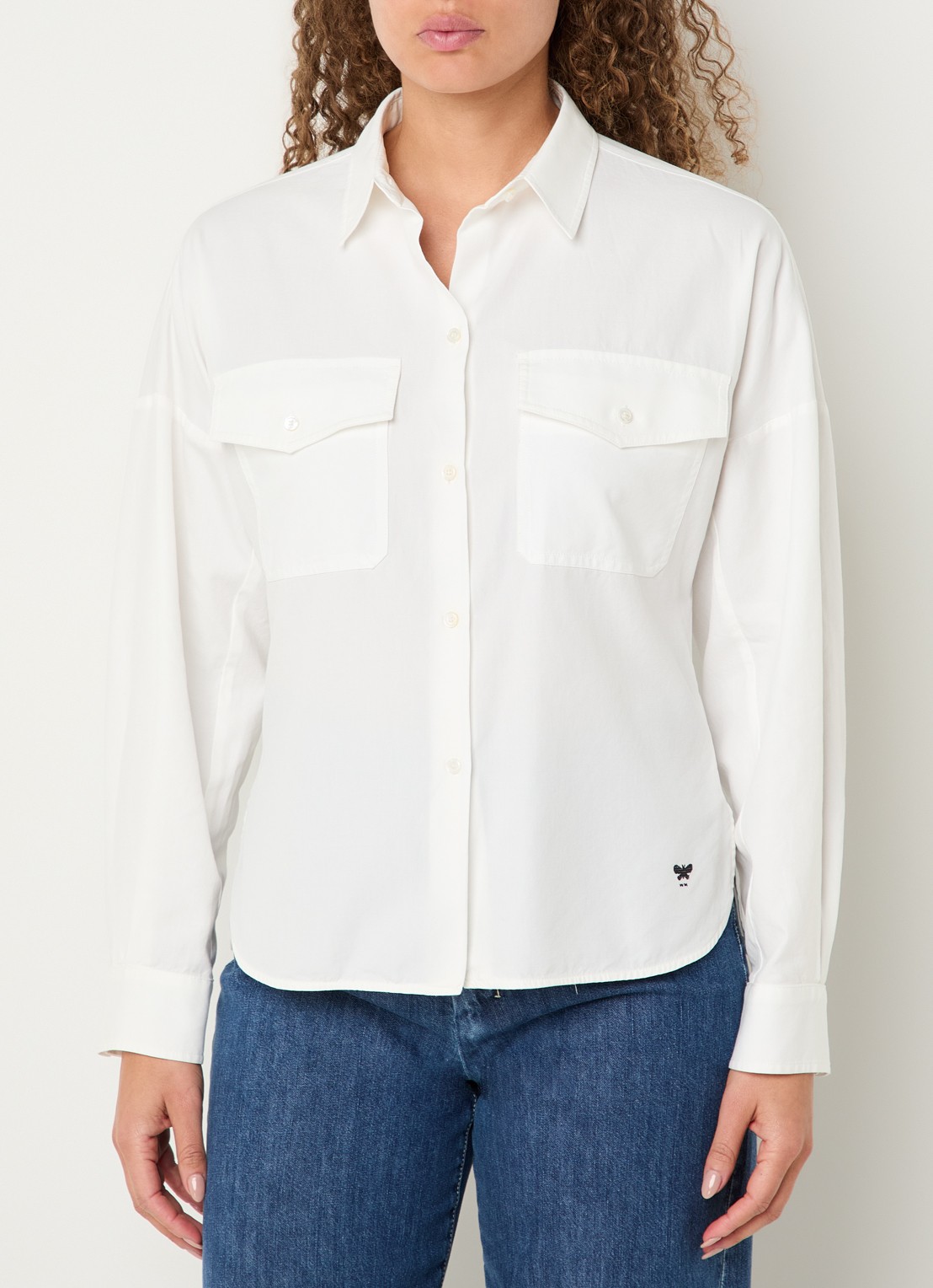 Max Mara Pesi blouse met borstzakken - detail wit