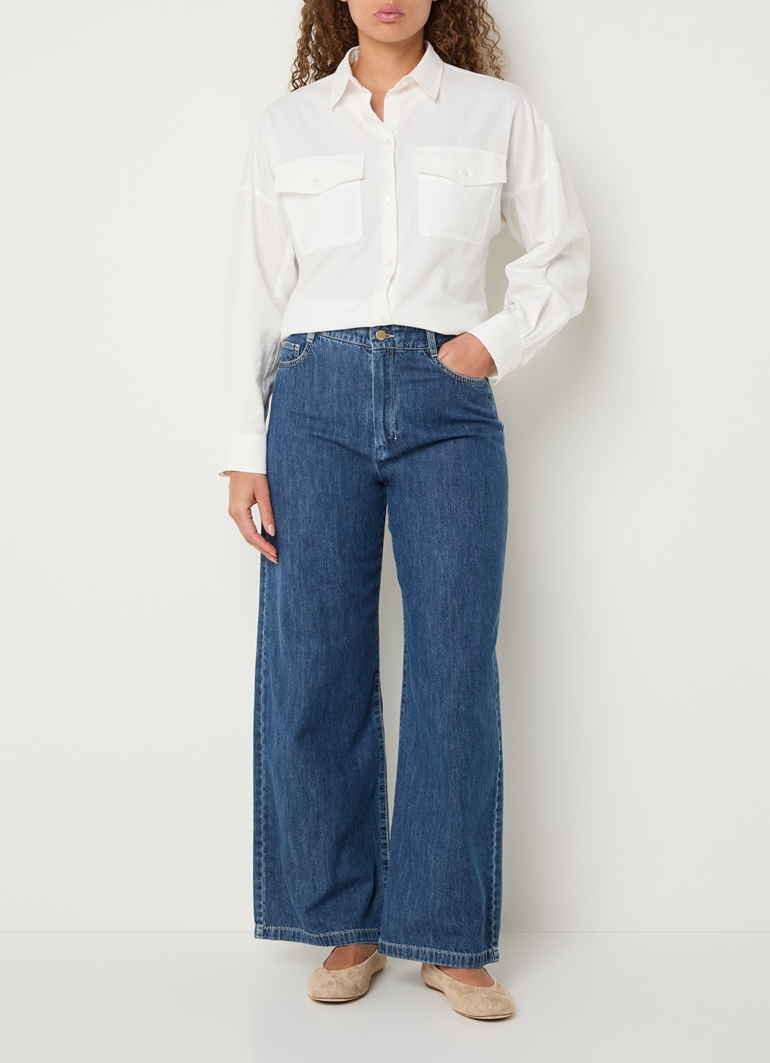 Max Mara Pesi blouse met borstzakken - voorkant 3 wit