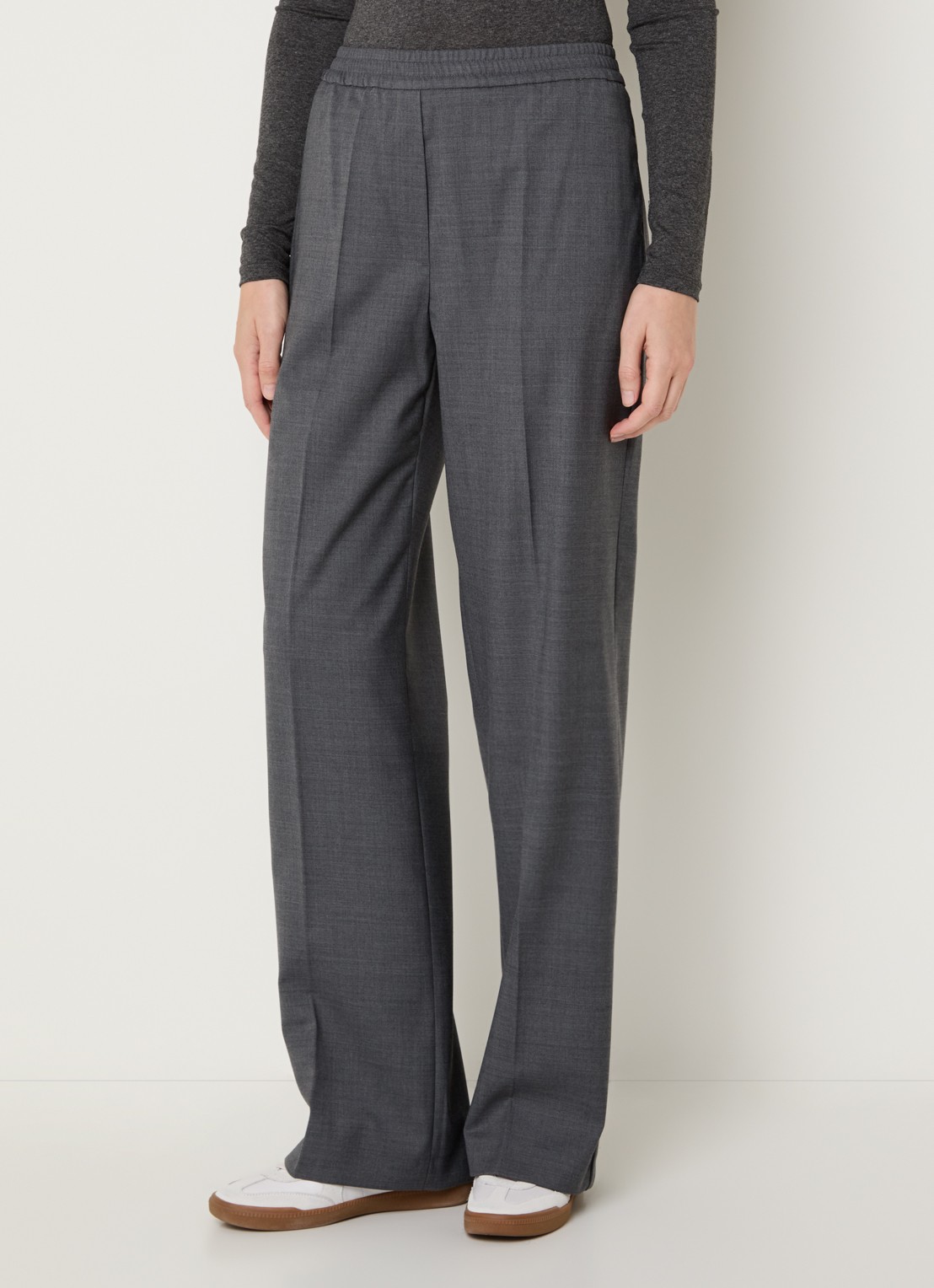 Max Mara Petra high waist straight fit pantalon in scheerwolblend - detail 3 donkergrijs