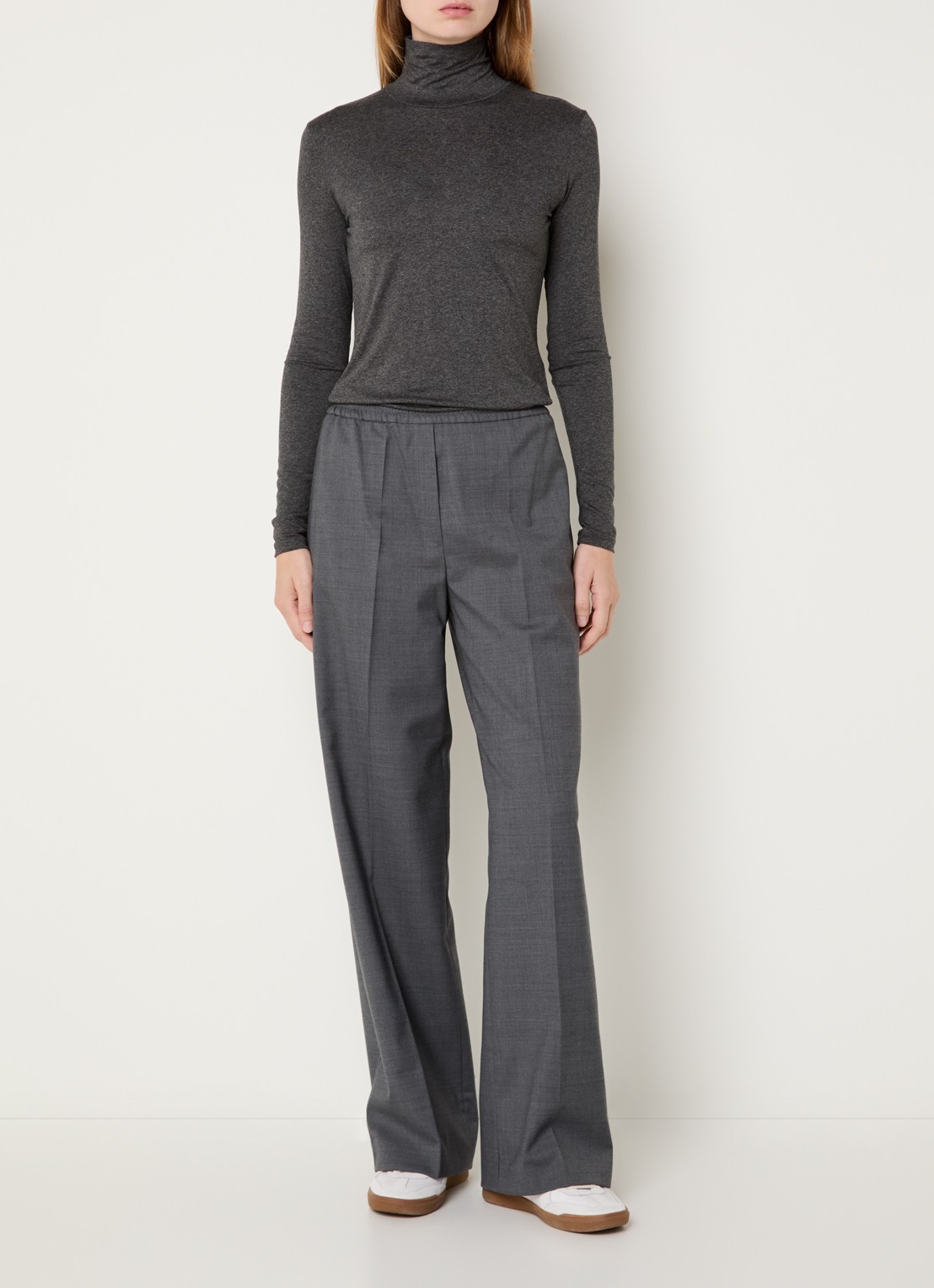 Max Mara Petra high waist straight fit pantalon in scheerwolblend - voorkant 2 donkergrijs