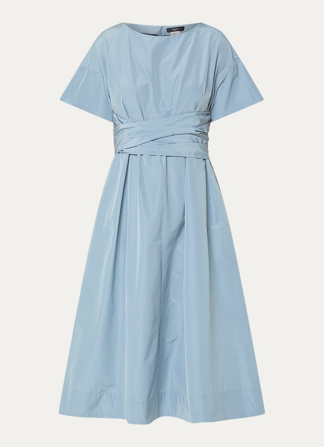 Max Mara Pioppo midi jurk met strikceintuur - voorkant lichtblauw