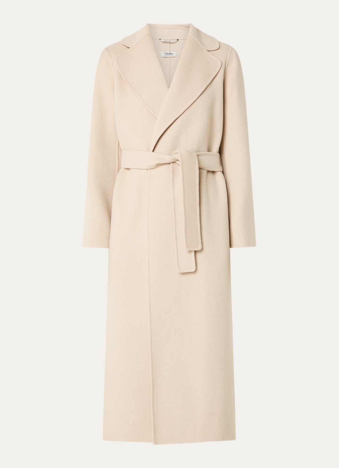 Max Mara Poldo mantel van scheerwol met steekzakken en strikceintuur - voorkant 3 creme
