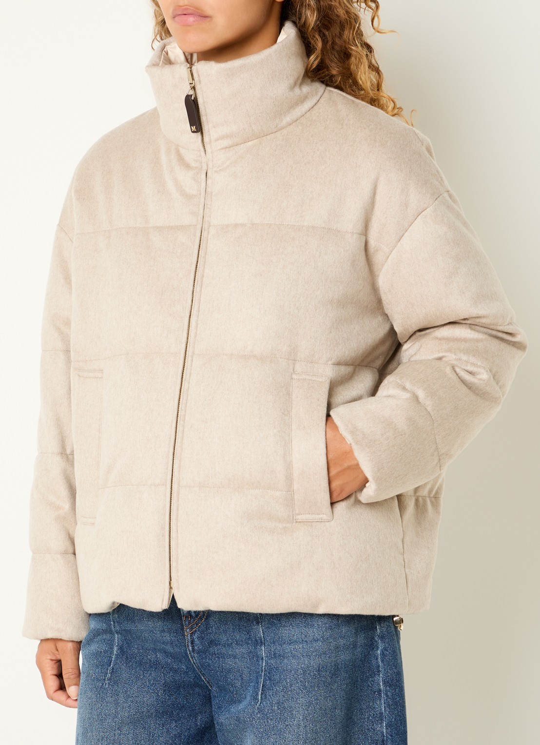 Max Mara Pufferjack van kasjmier - detail 2 beige