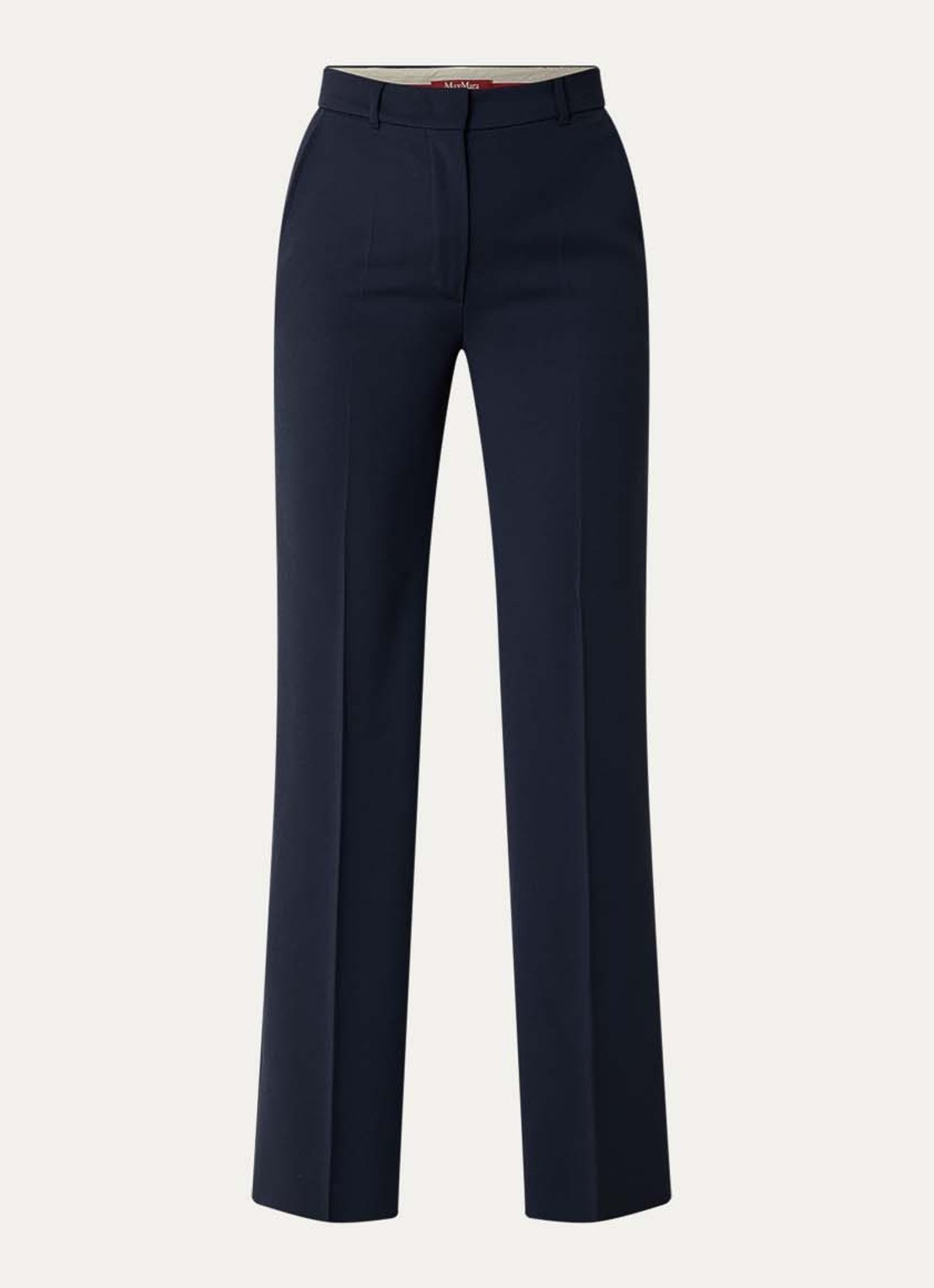 Max Mara Quasar high waist straight fit pantalon van scheerwol met persplooi - voorkant 2 donkerblauw
