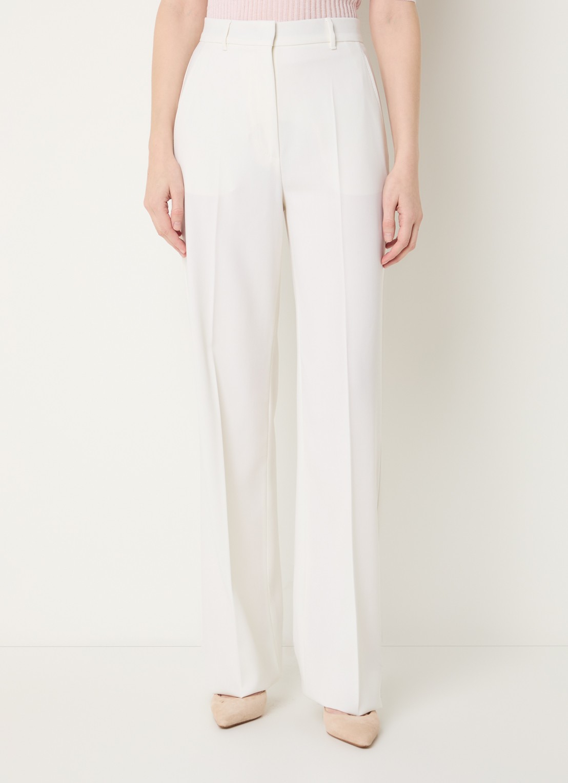 Max Mara Quasar high waist straight fit pantalon van scheerwol met persplooi - detail 4 wit