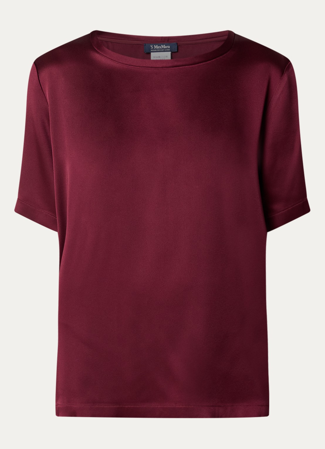 Max Mara Rebecca T-shirt van satijn - voorkant bordeauxrood