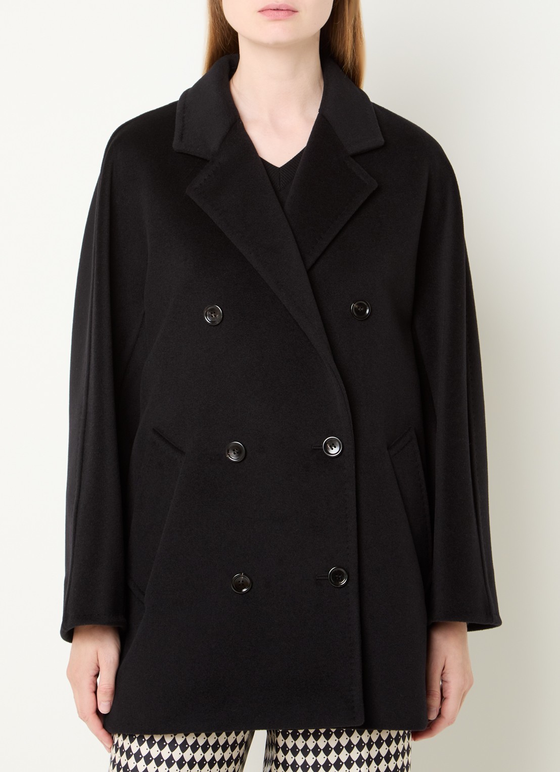Max Mara Rebus double-breasted mantel in kasjmierblend - detail zwart