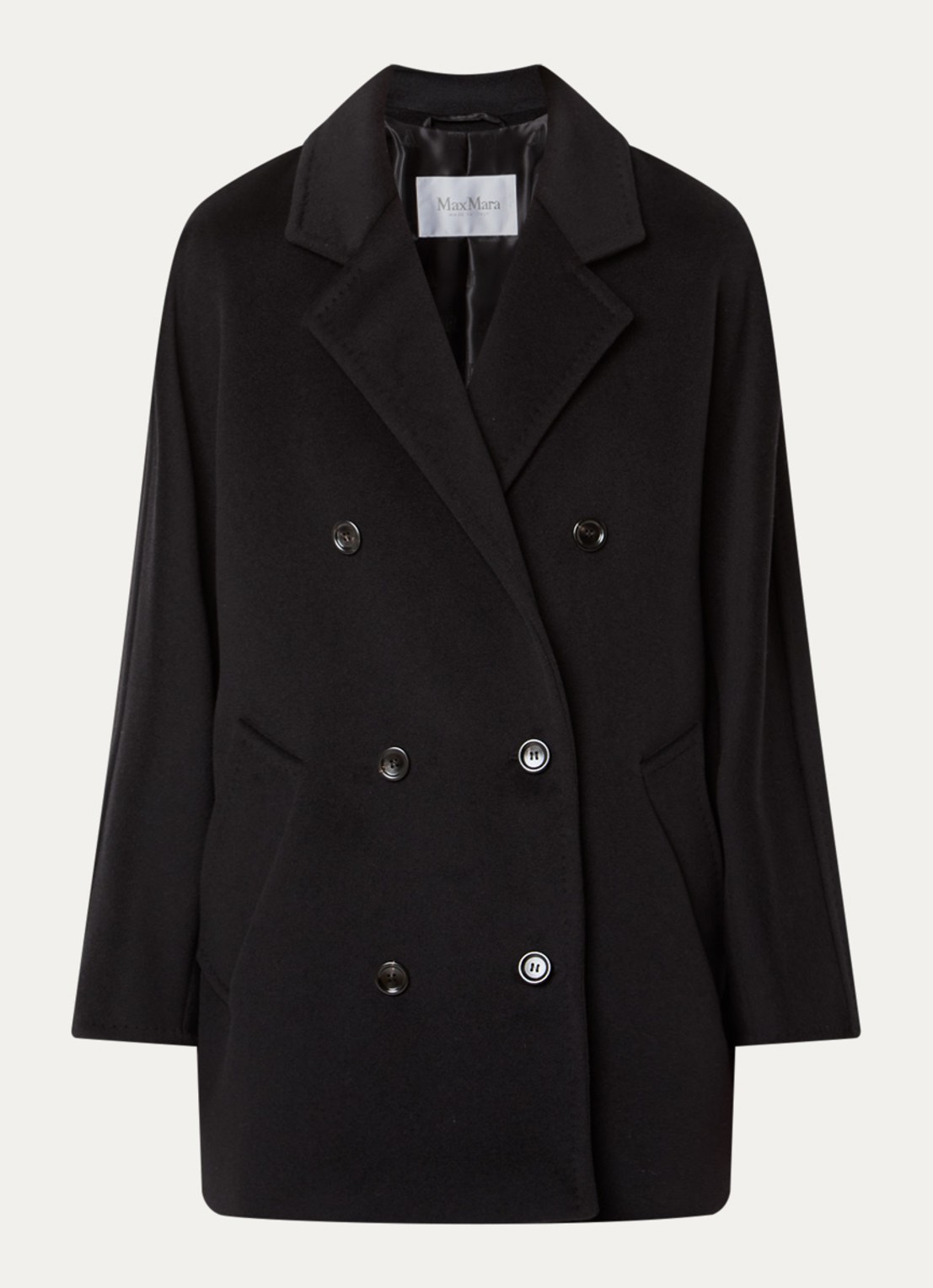 Max Mara Rebus double-breasted mantel in kasjmierblend - voorkant 3 zwart