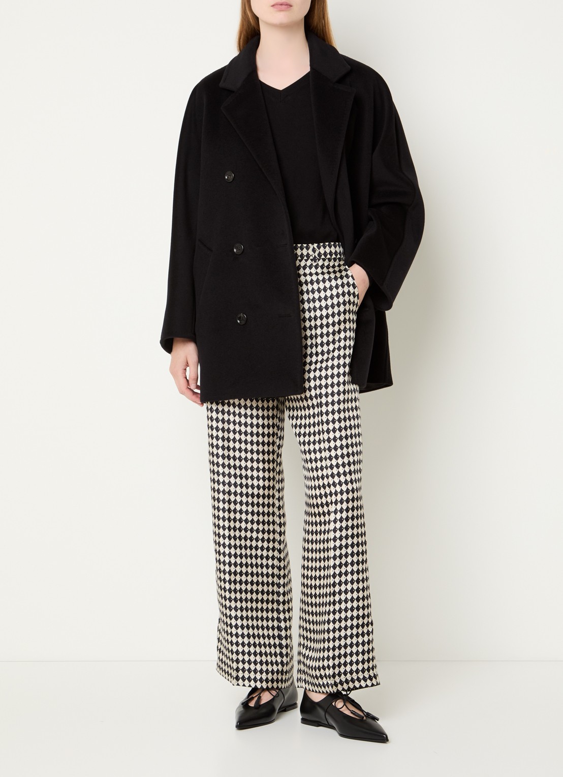 Max Mara Rebus double-breasted mantel in kasjmierblend - voorkant 4 zwart