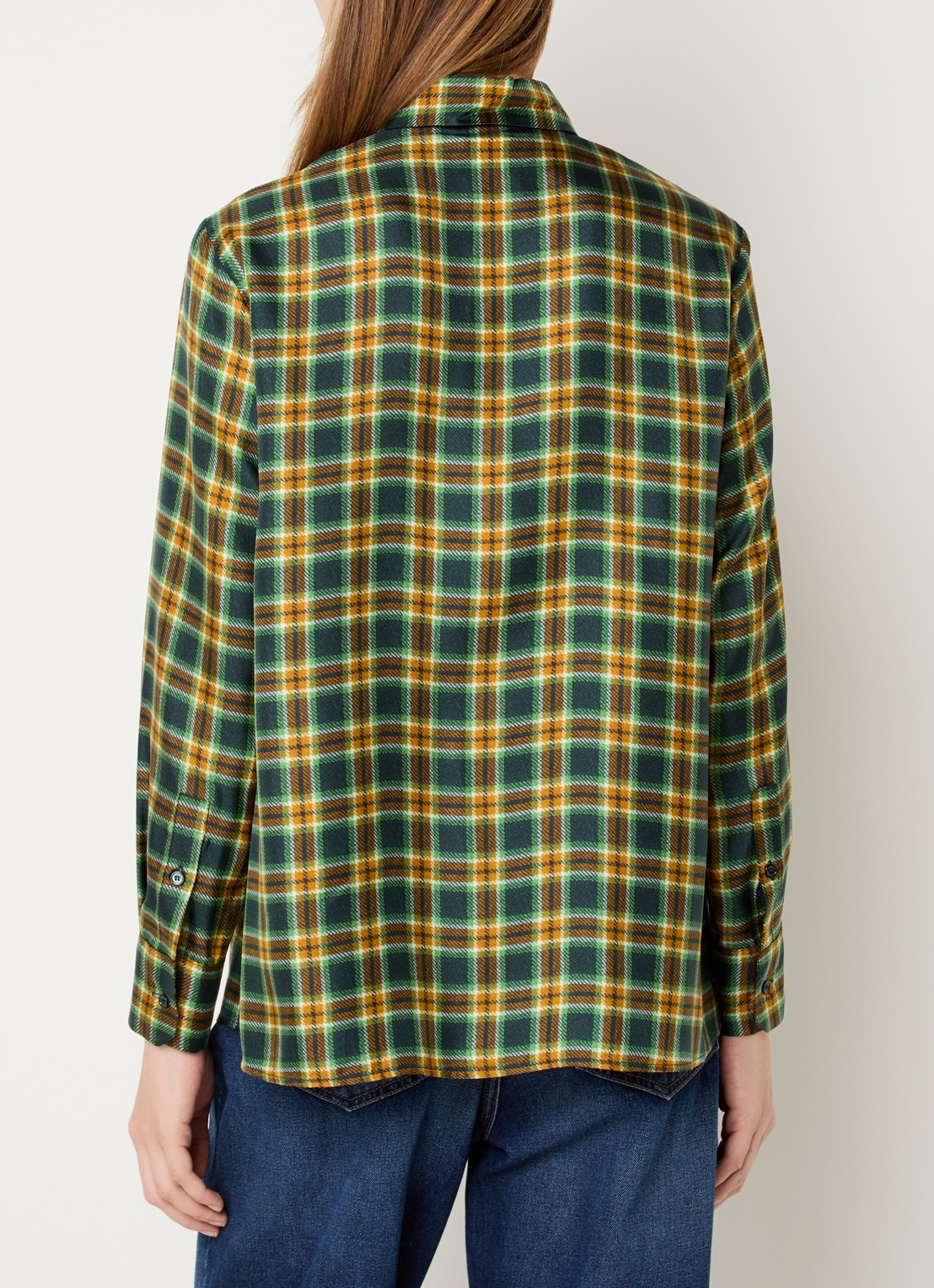 Max Mara Rete blouse van zijde met ruitdessin - achterkant 3 kiwigroen