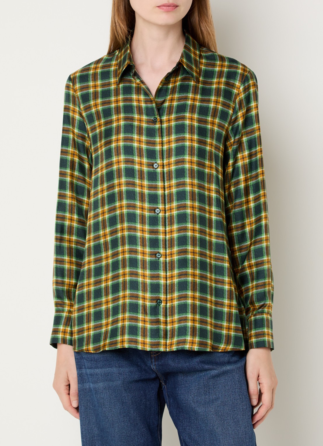 Max Mara Rete blouse van zijde met ruitdessin - detail 4 kiwigroen