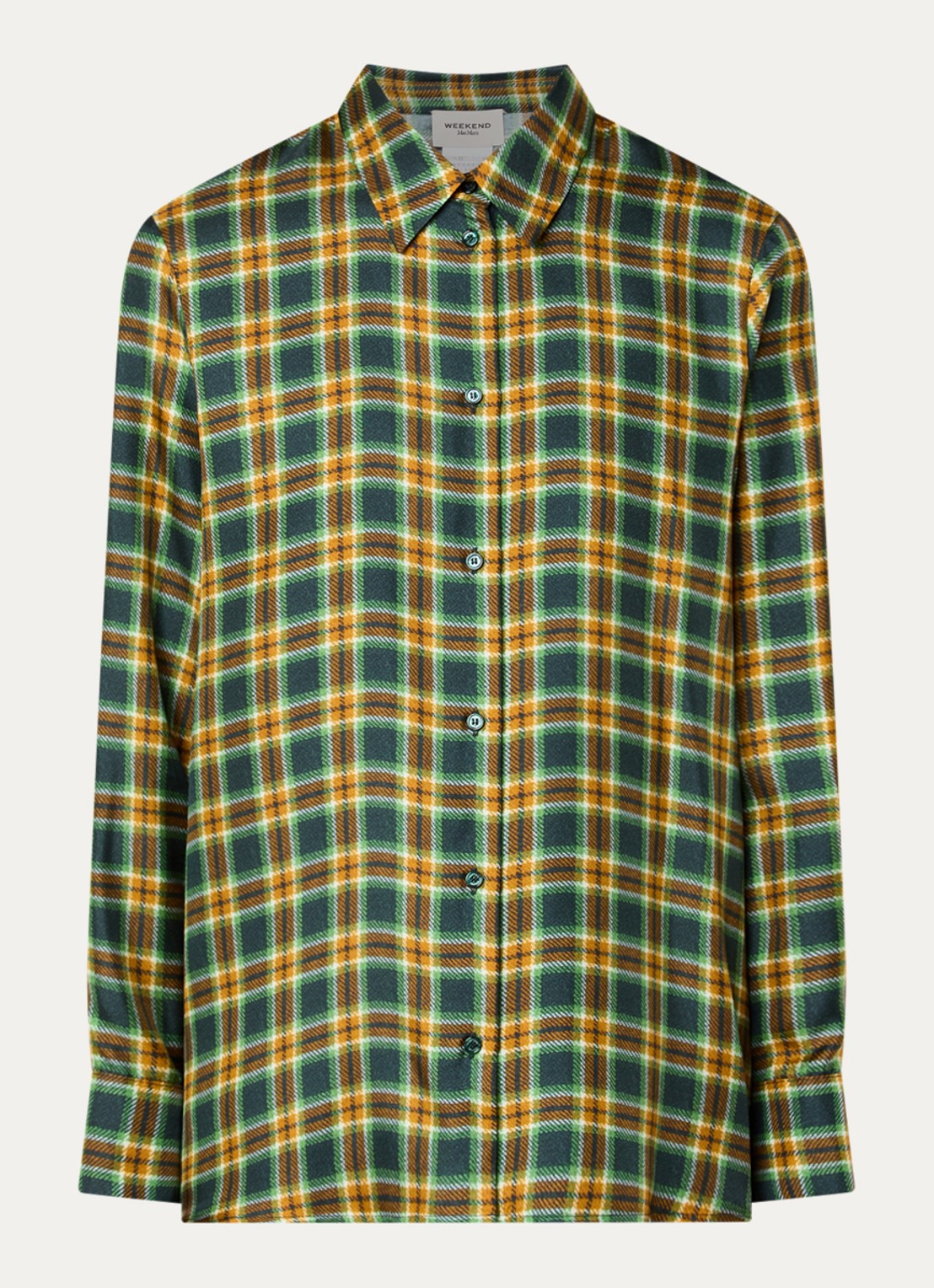 Max Mara Rete blouse van zijde met ruitdessin - voorkant kiwigroen