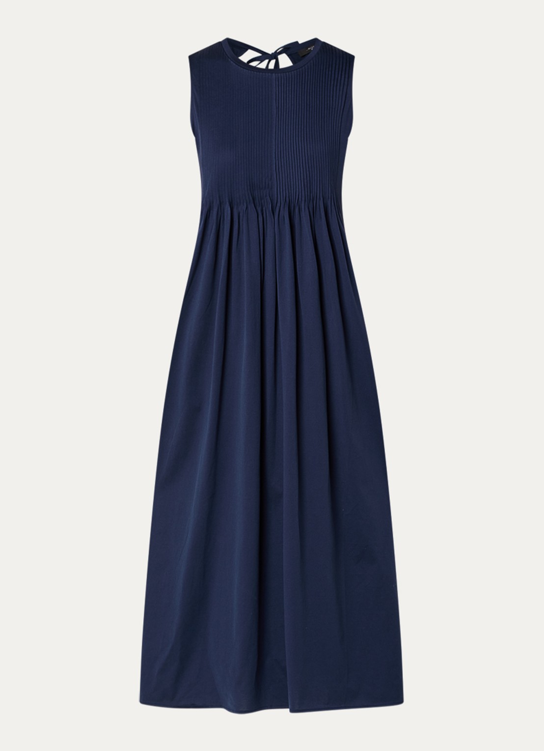 Max Mara Ricordo midi jurk met smockwerk - voorkant 2 donkerblauw