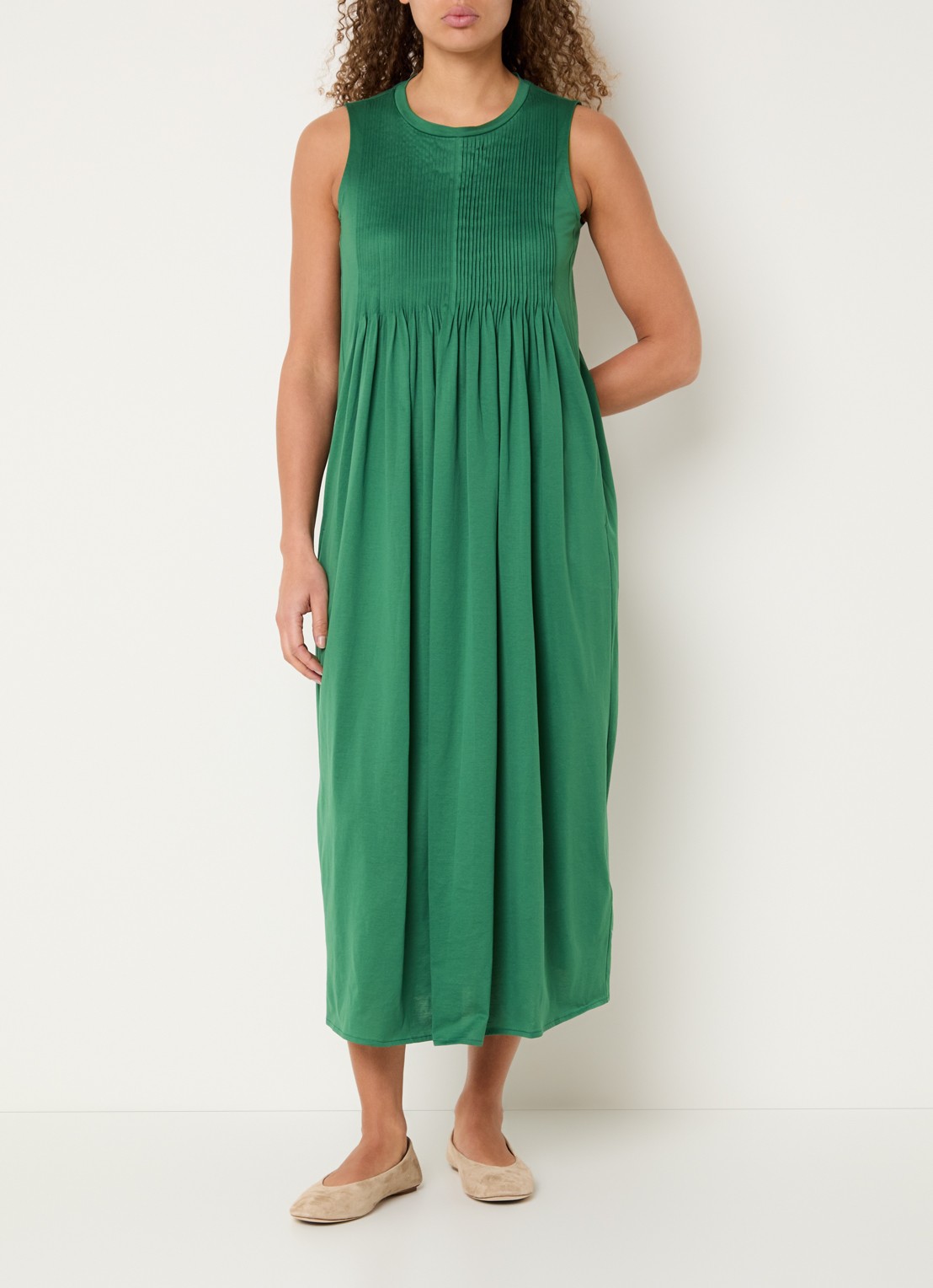 Max Mara Ricordo midi jurk met smockwerk - detail groen