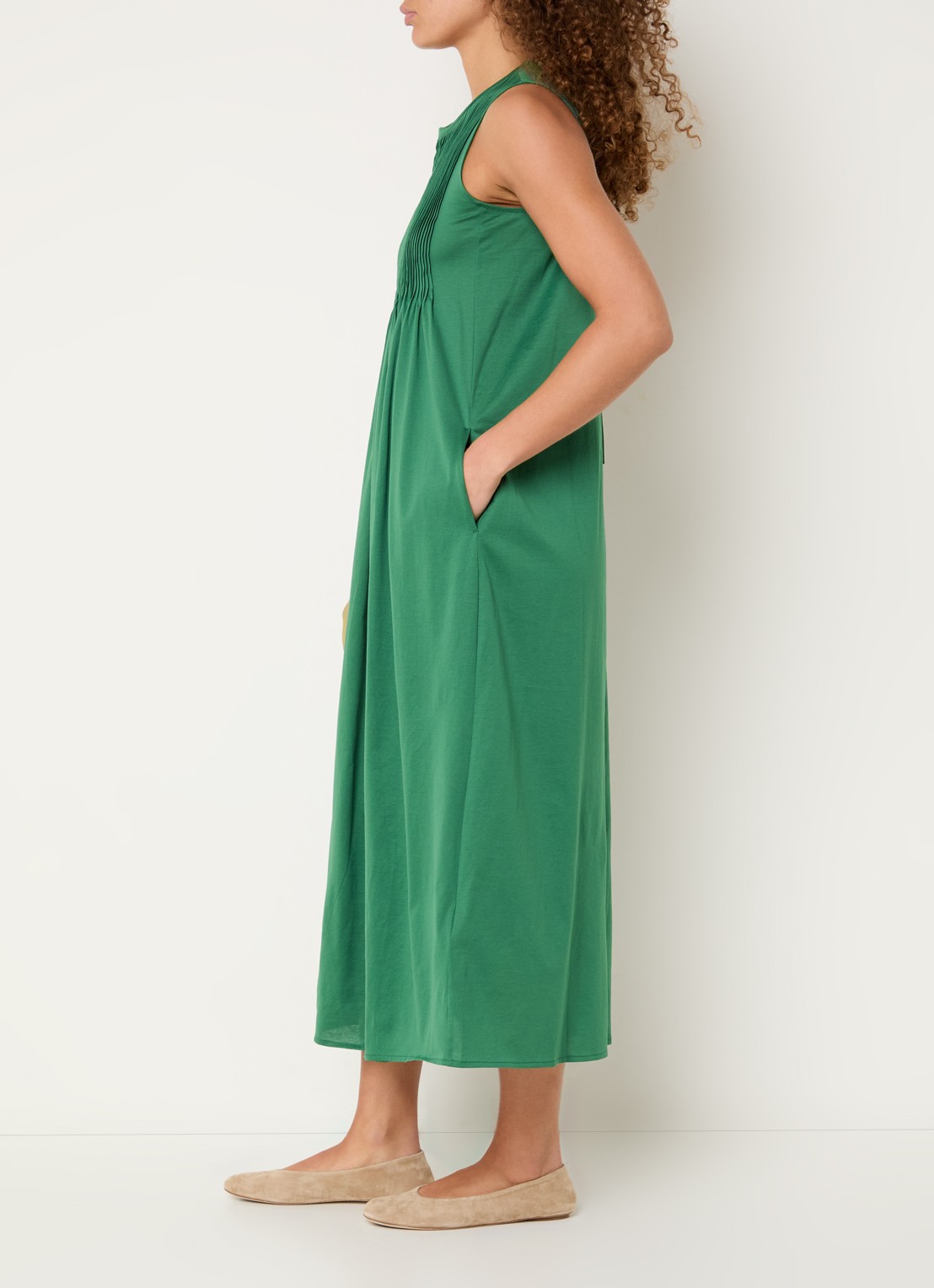 Max Mara Ricordo midi jurk met smockwerk - voorkant 3 groen
