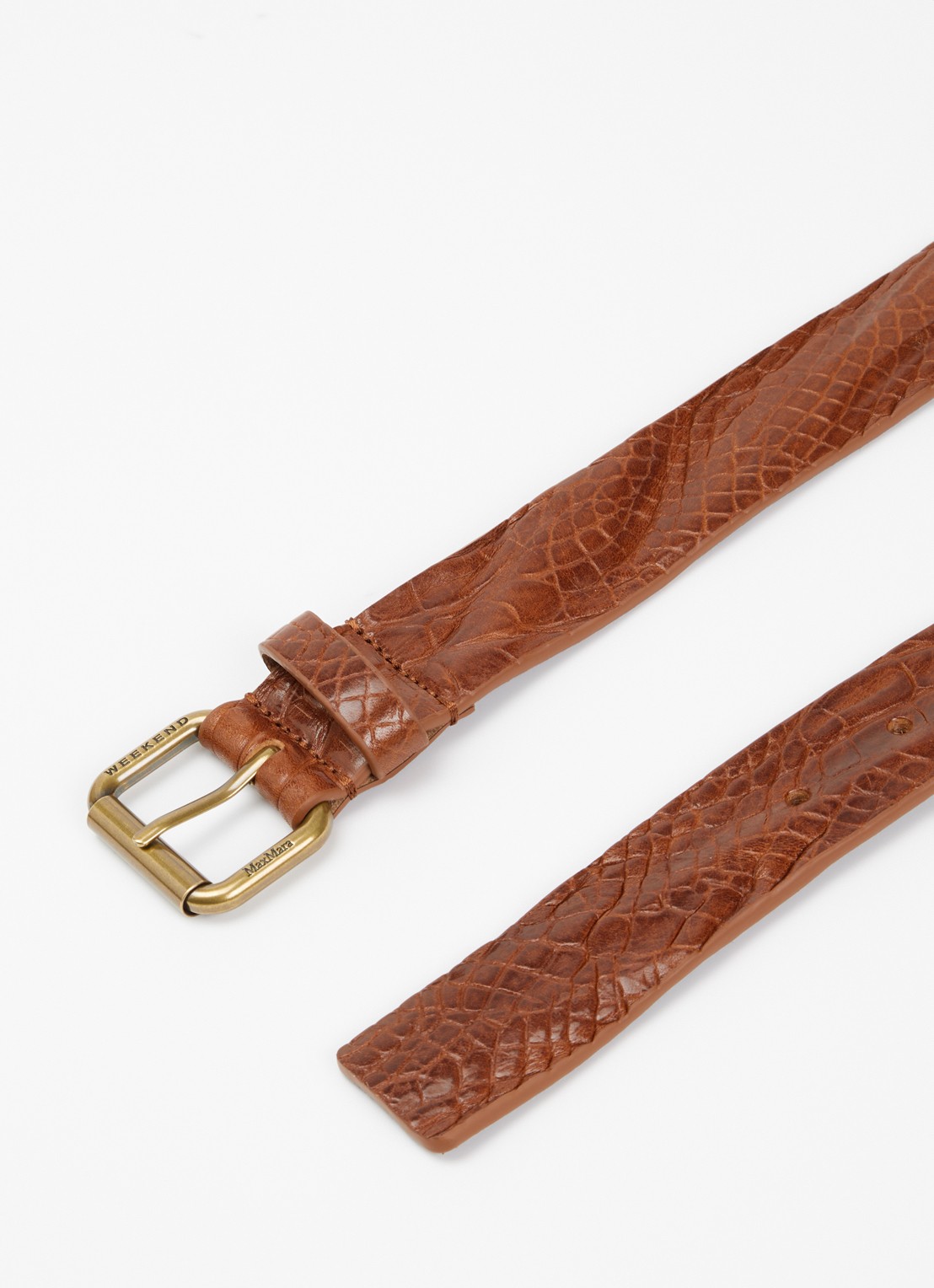 Max Mara Riem van leer met crocostructuur - detail 2 oranjebruin