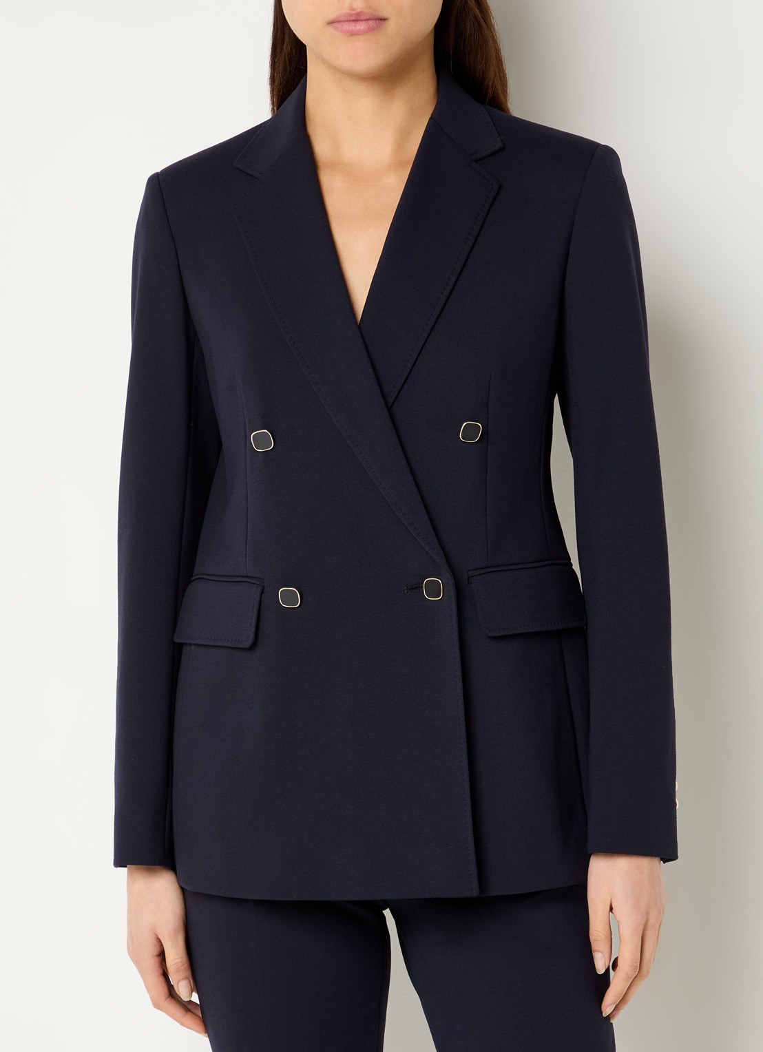 Max Mara Riviera double-breasted blazer van jersey met klepzakken - detail 2 donkerblauw