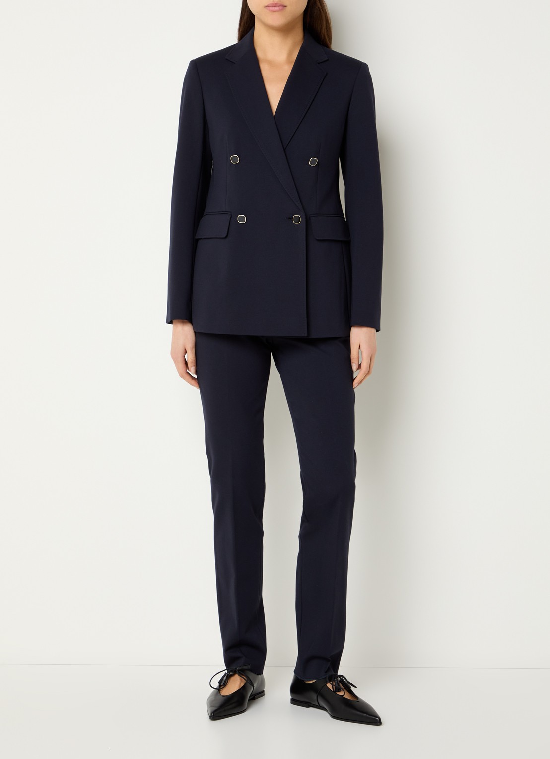 Max Mara Riviera double-breasted blazer van jersey met klepzakken - voorkant 4 donkerblauw