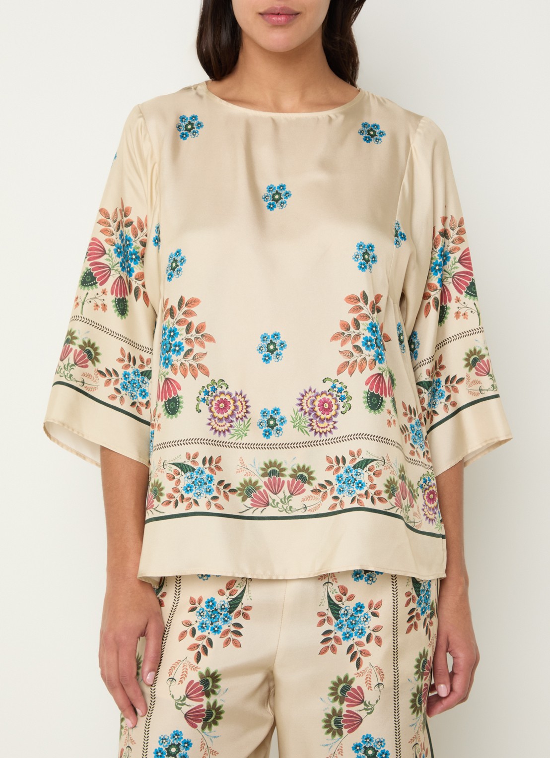 Max Mara Samba tuniek van zijde met print - detail 3 beige