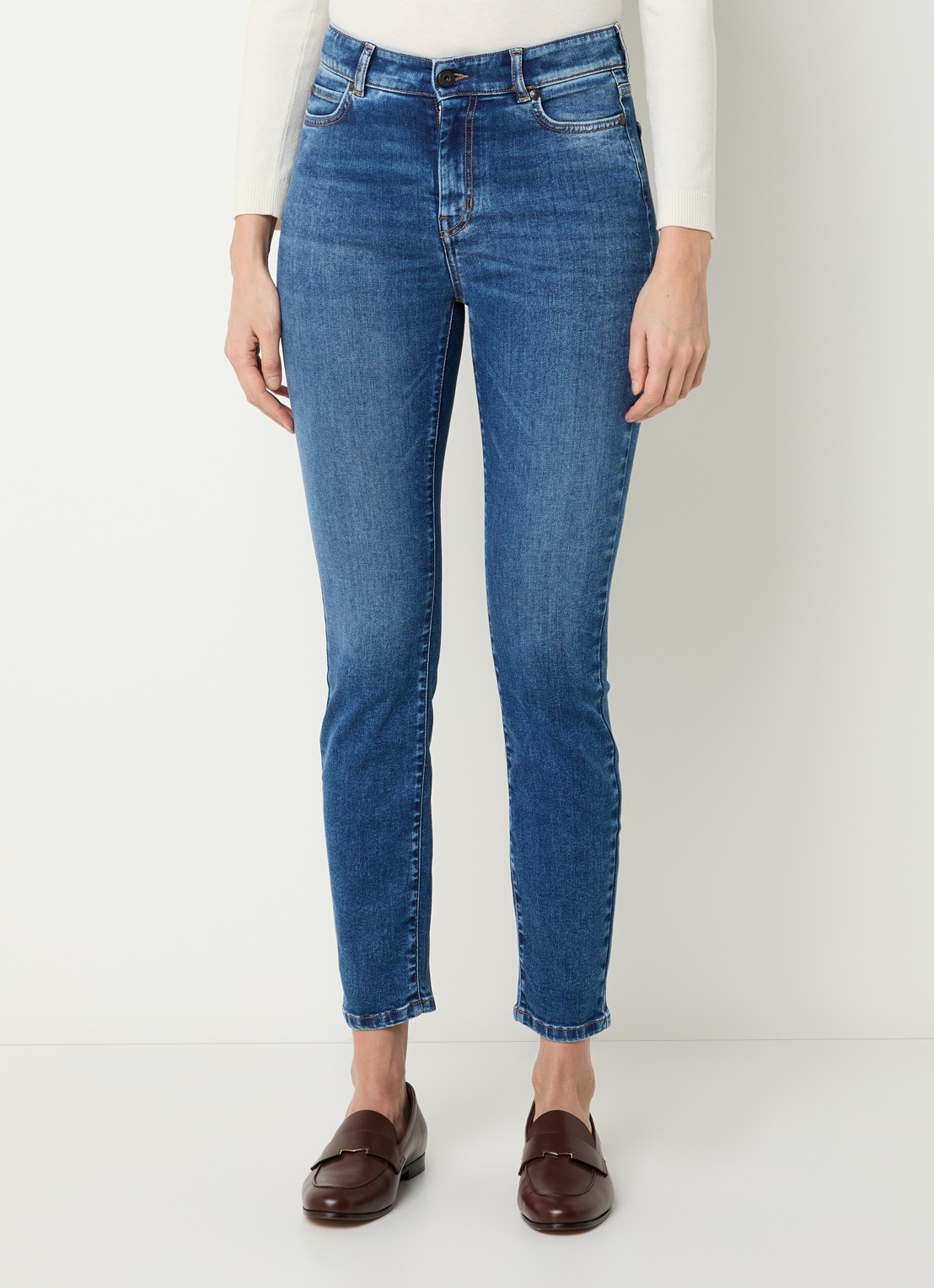 Max Mara Sauna high waist skinny cropped jeans met medium wassing - detail 3 indigo