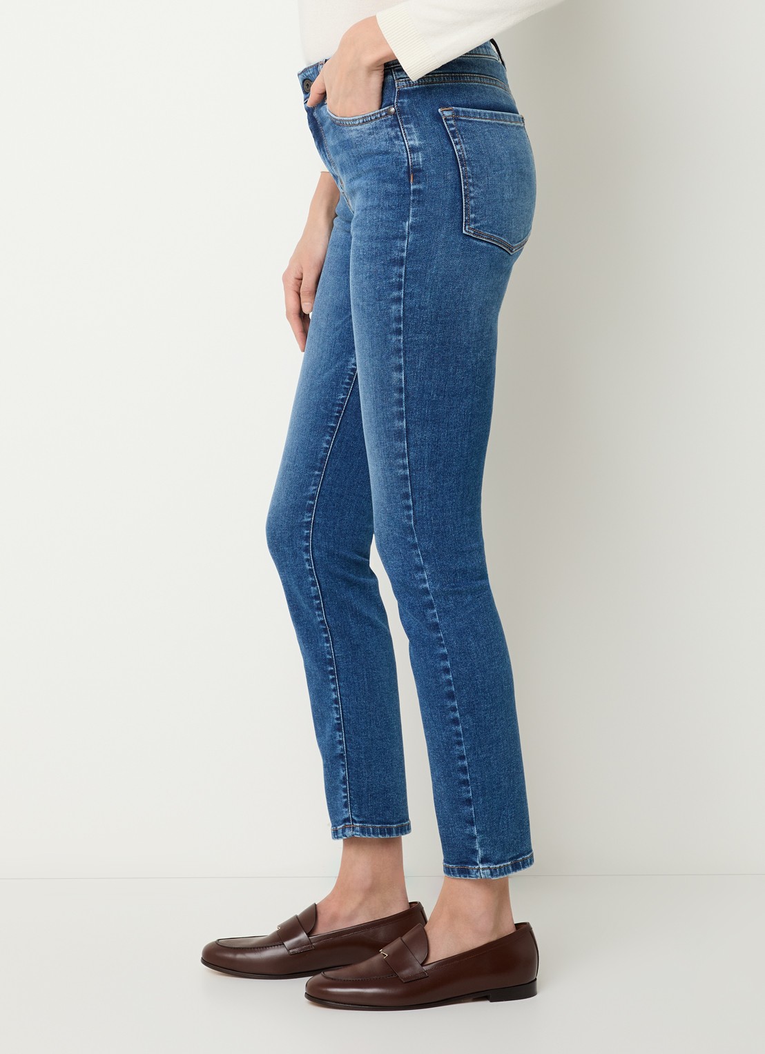 Max Mara Sauna high waist skinny cropped jeans met medium wassing - detail 4 indigo