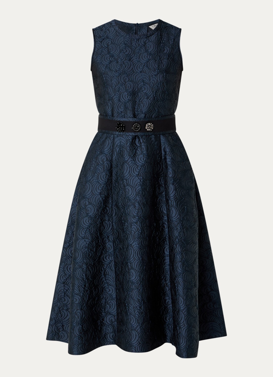 Max Mara Sax midi A-lijn jurk met strikceintuur en jacquard dessin - voorkant 3 donkerblauw