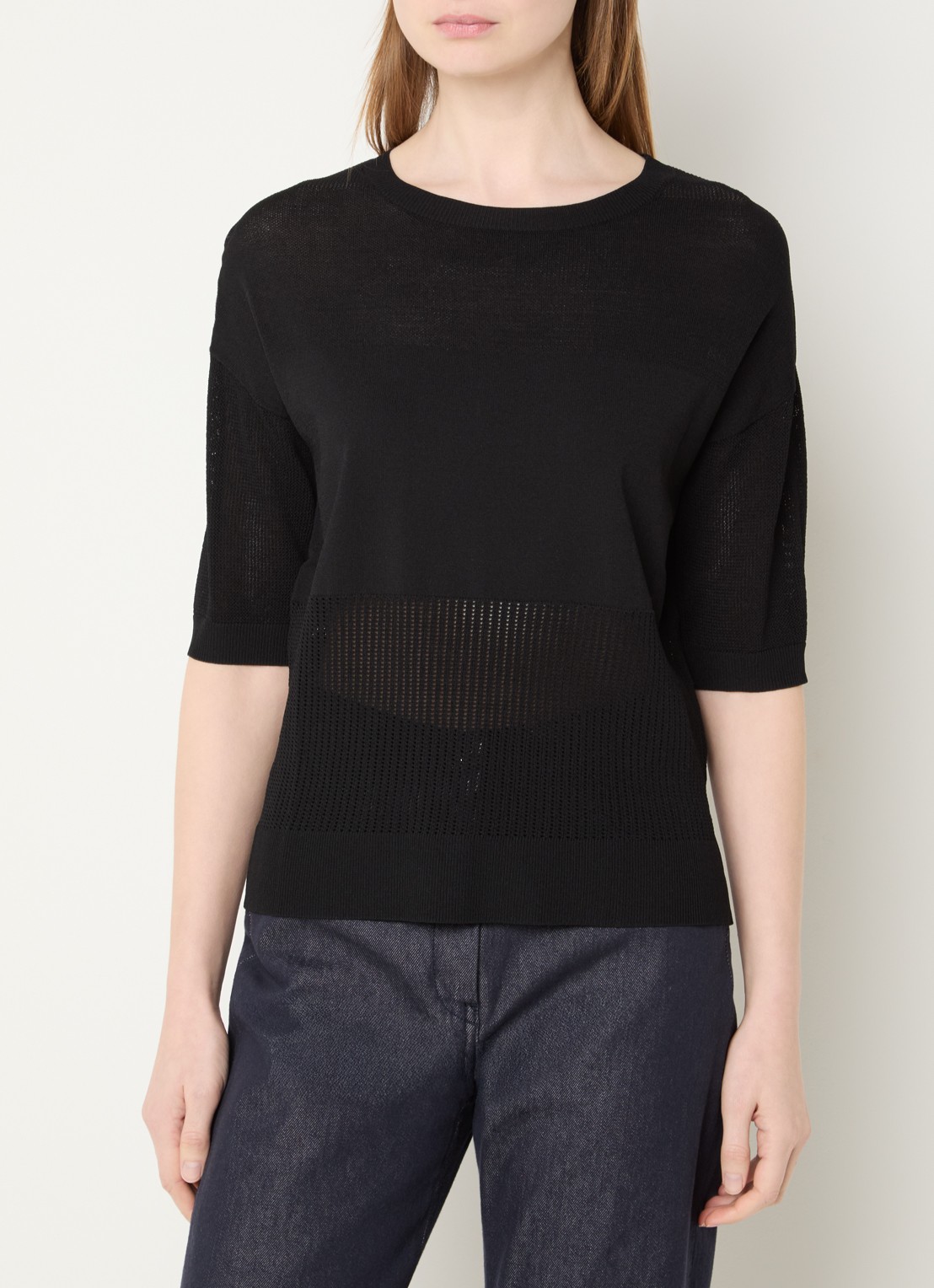 Max Mara Semi-transparante top met boothals - detail 3 zwart