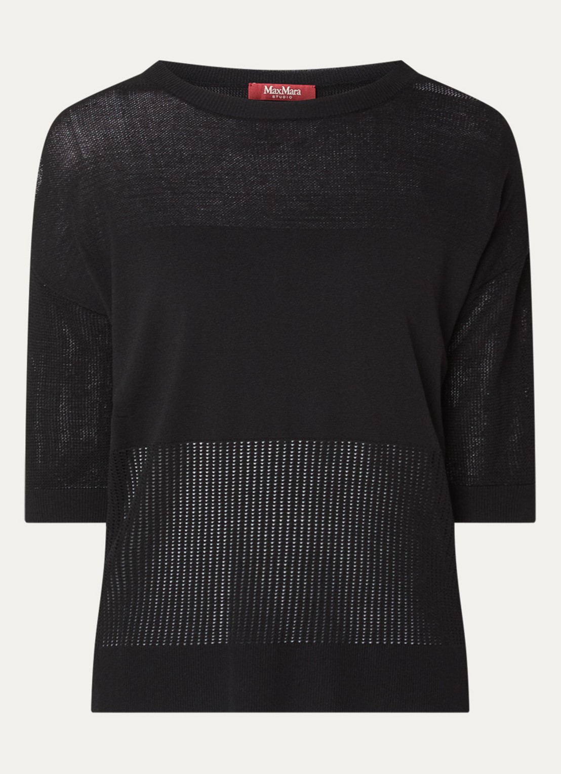 Max Mara Semi-transparante top met boothals - voorkant zwart
