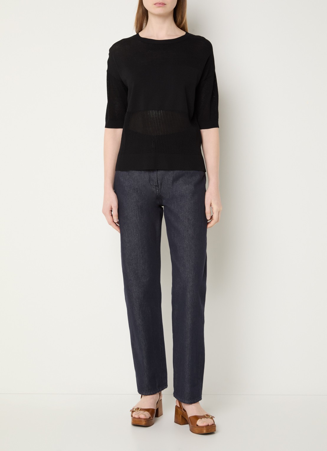 Max Mara Semi-transparante top met boothals - voorkant 2 zwart