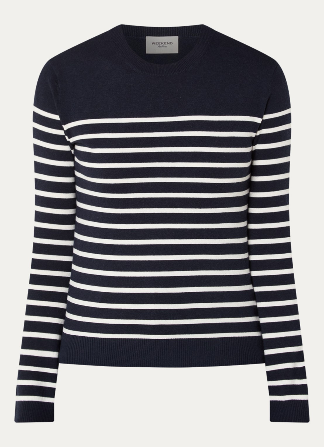 Max Mara Sicilia fijngebreide pullover in zijdeblend met ronde hals - voorkant 3 donkerblauw