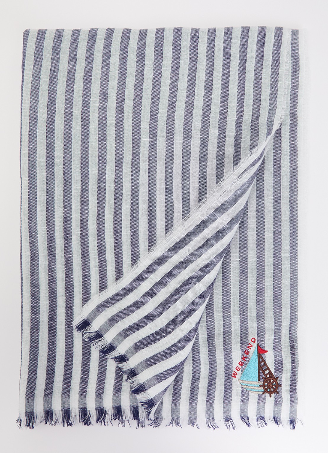 Max Mara Sjaal 202 x 70 cm - voorkant 3 donkerblauw